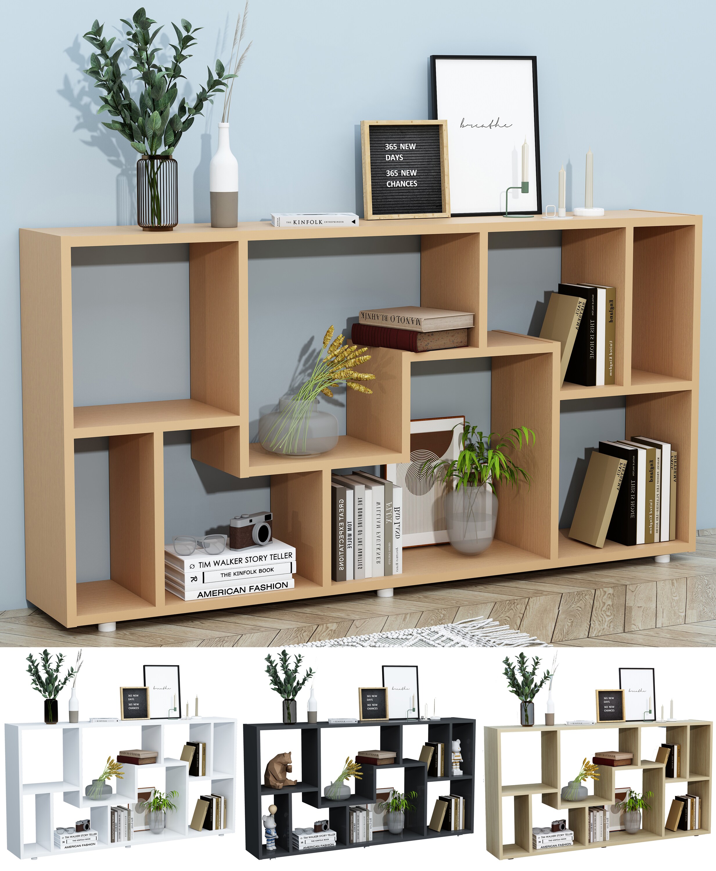 VCM Holz Standregal B&uuml;cherregal Medienregal Aufbewahrung Raumteiler Deko Regal Lanisa L - Bild 1