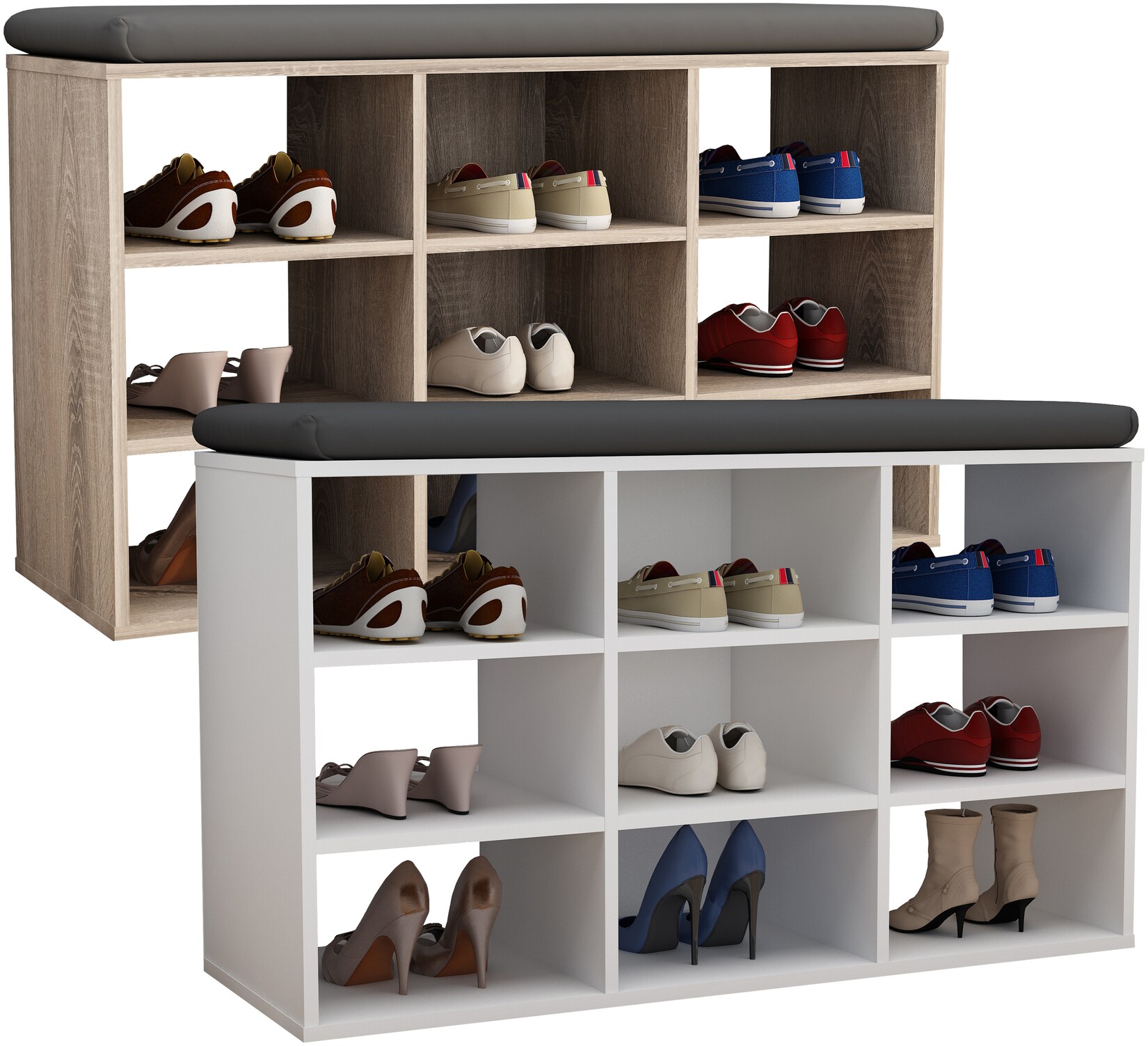 VCM Holz Schuhregal Maße ca. H. 50 x B. 80 x T. 30 cm Schuhkommode mit 9 Fächer Schuhschrank - Hinsol XS