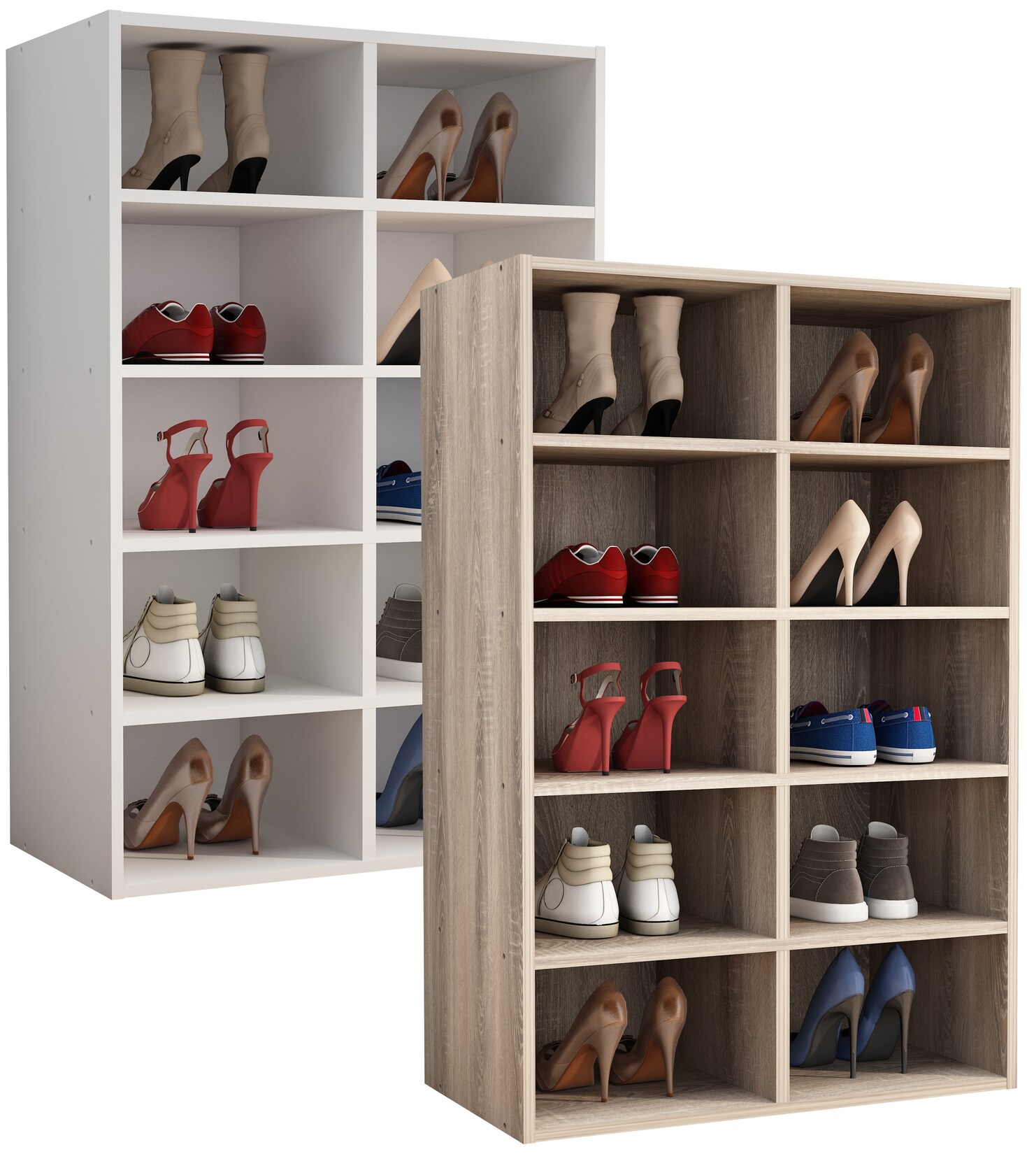 VCM Holz Schuhregal Maße ca. H. 84 x B. 55 x T. 30 cm Schuhkommode mit 10 Fächer Schuhschrank - Hinsol M