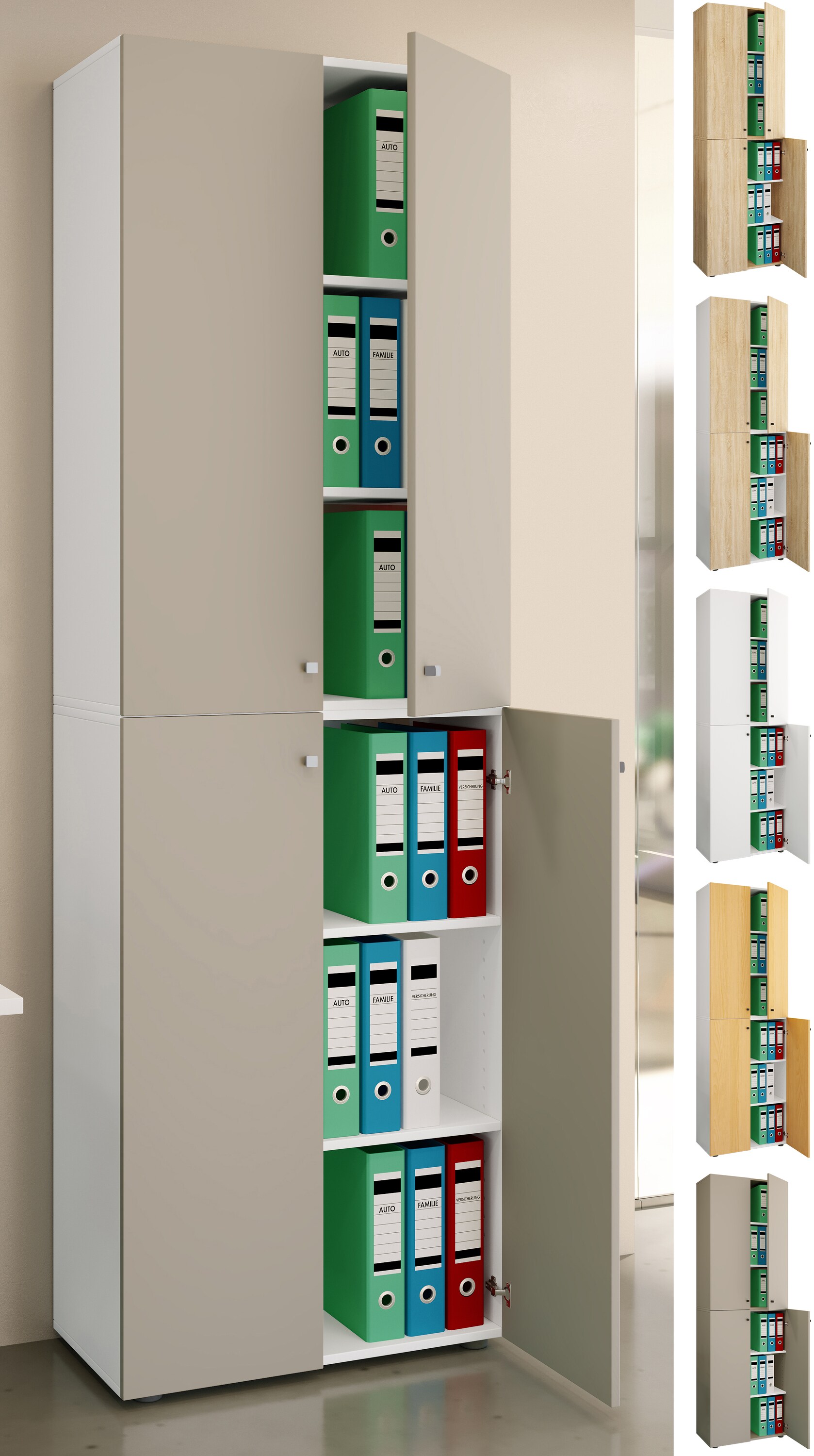 VCM B&uuml;roschrank mit 6 F&auml;chern | moderner Aktenschrank mit Dreht&uuml;ren | Ma&szlig;e ca. H. 220 x B. 70 x T. 40cm &ndash; Lona 6-Fach - Bild 1