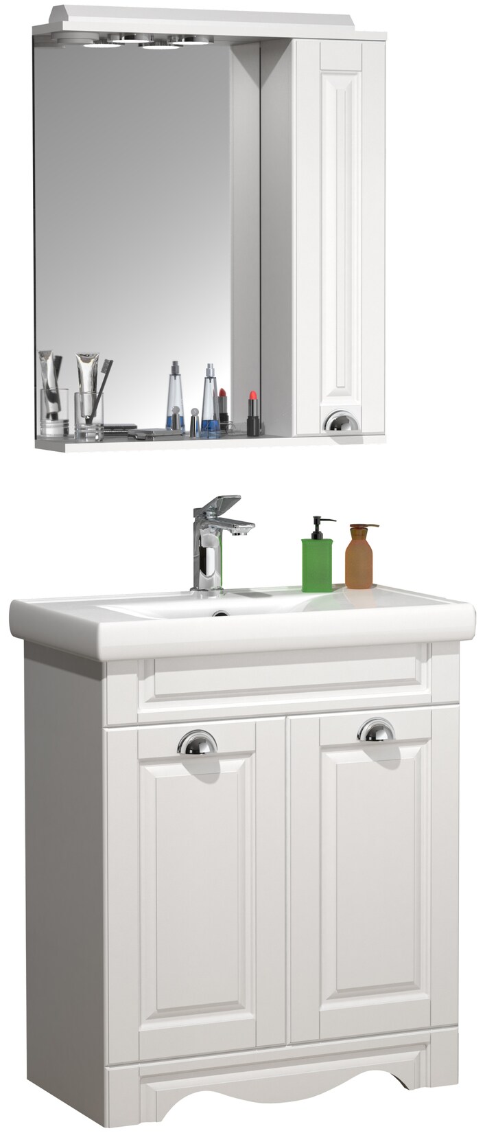VCM 3-tlg. Waschplatz Waschtisch Unterschrank 60 cm Badmöbel Set mit Waschbecken und Spiegelschrank Landhaus Komplettset Casalo L