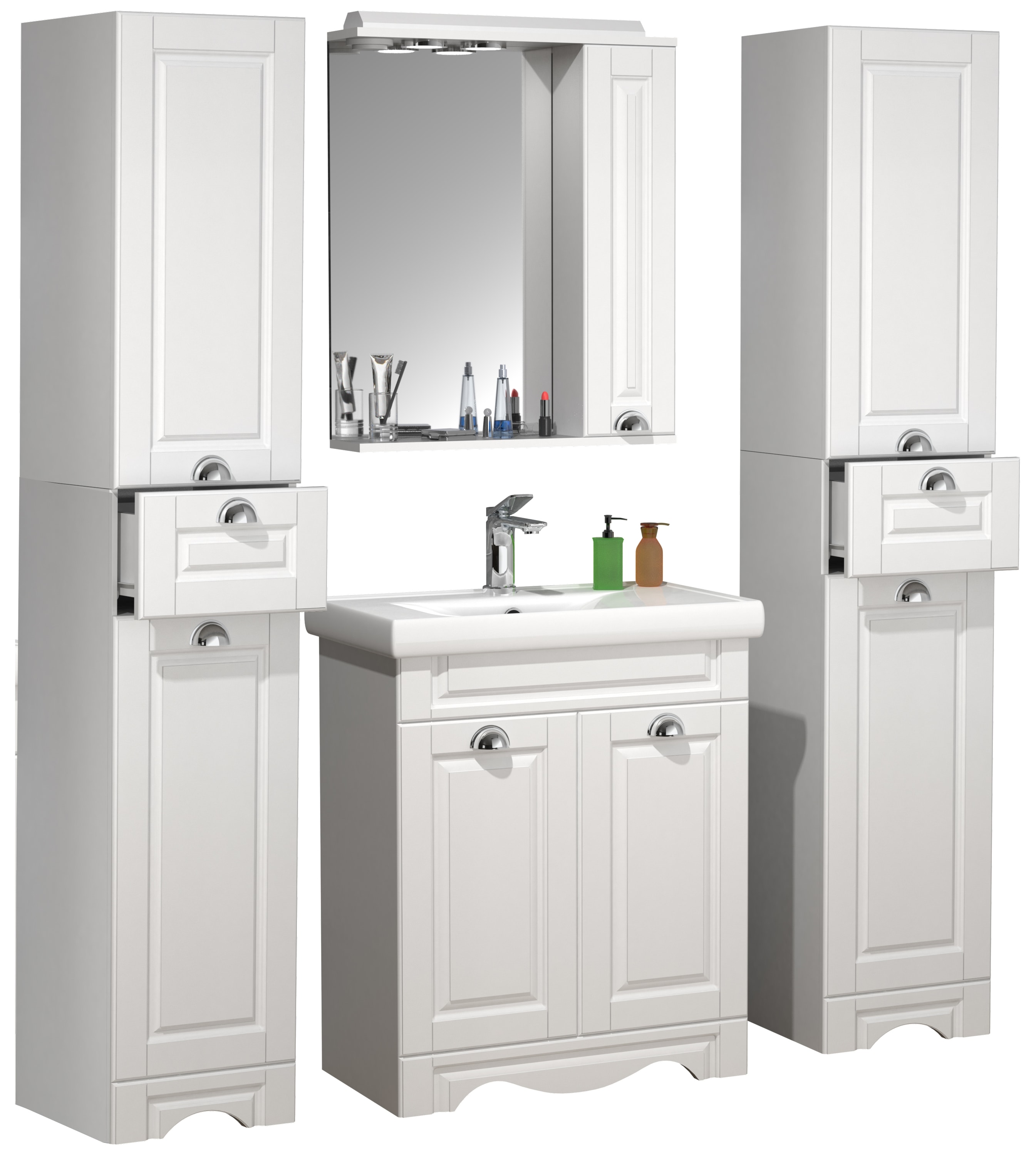 VCM 5-tlg. Waschplatz Waschtisch Breite 60 cm Badm&ouml;bel Set Waschbecken Spiegelschrank Hochschrank Landhaus Casalo L - Bild 1