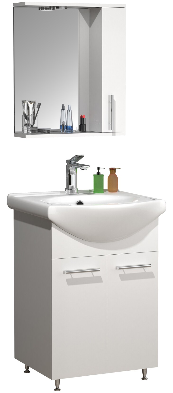 VCM 3-tlg. Waschplatz Waschtisch Unterschrank 55 cm Badmöbel Set mit Waschbecken und Spiegelschrank Drehtüren Komplettset Lisalo M