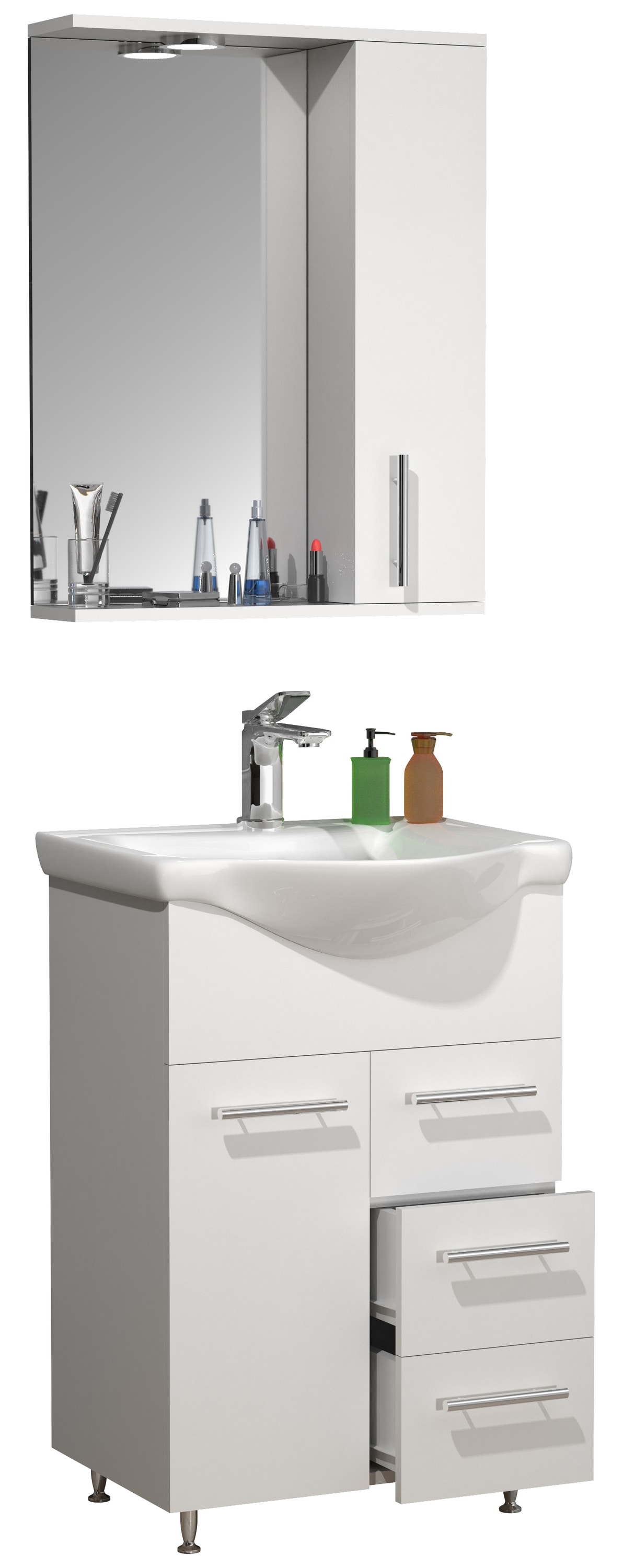 VCM 3-tlg. Waschplatz | Waschtisch Unterschrank 55 cm | Badm&ouml;bel Set mit Waschbecken und Spiegelschrank | praktische Schubladen | Komplettset Lisalo L - Bild 1