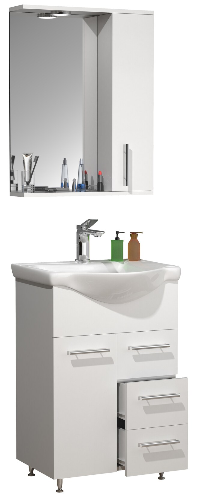 VCM 3-tlg. Waschplatz Waschtisch Unterschrank 55 cm Badmöbel Set mit Waschbecken und Spiegelschrank praktische Schubladen Komplettset Lisalo L