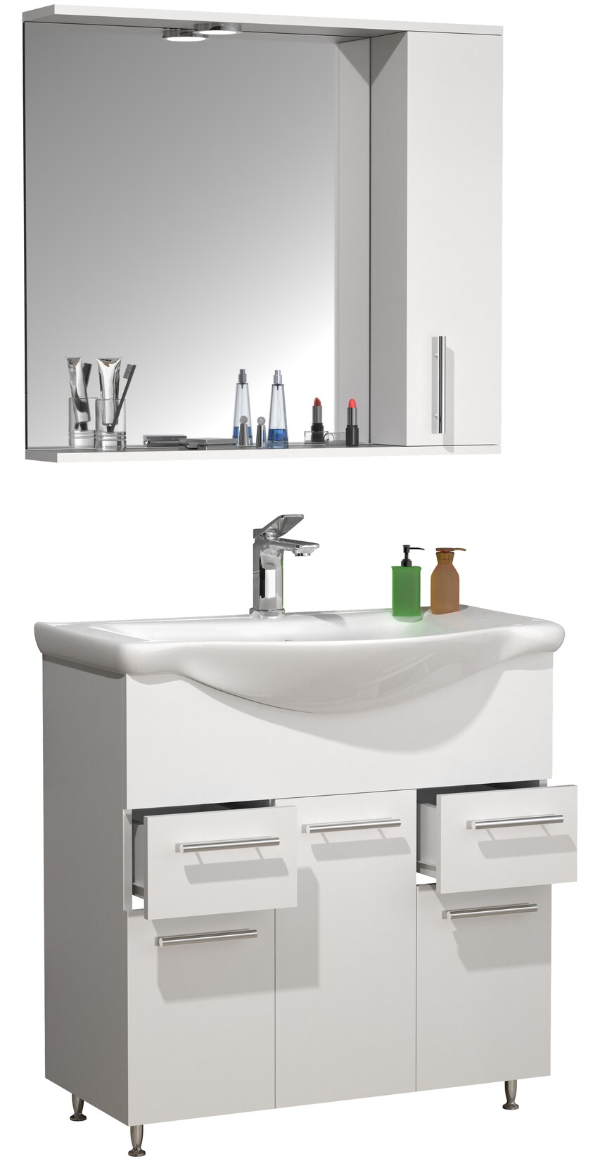 VCM 3-tlg. Waschplatz Waschtisch Unterschrank 75 cm Badmöbel Set mit Waschbecken praktische Schubladen Drehtüren Spiegelschrank Komplettset Lisalo XL