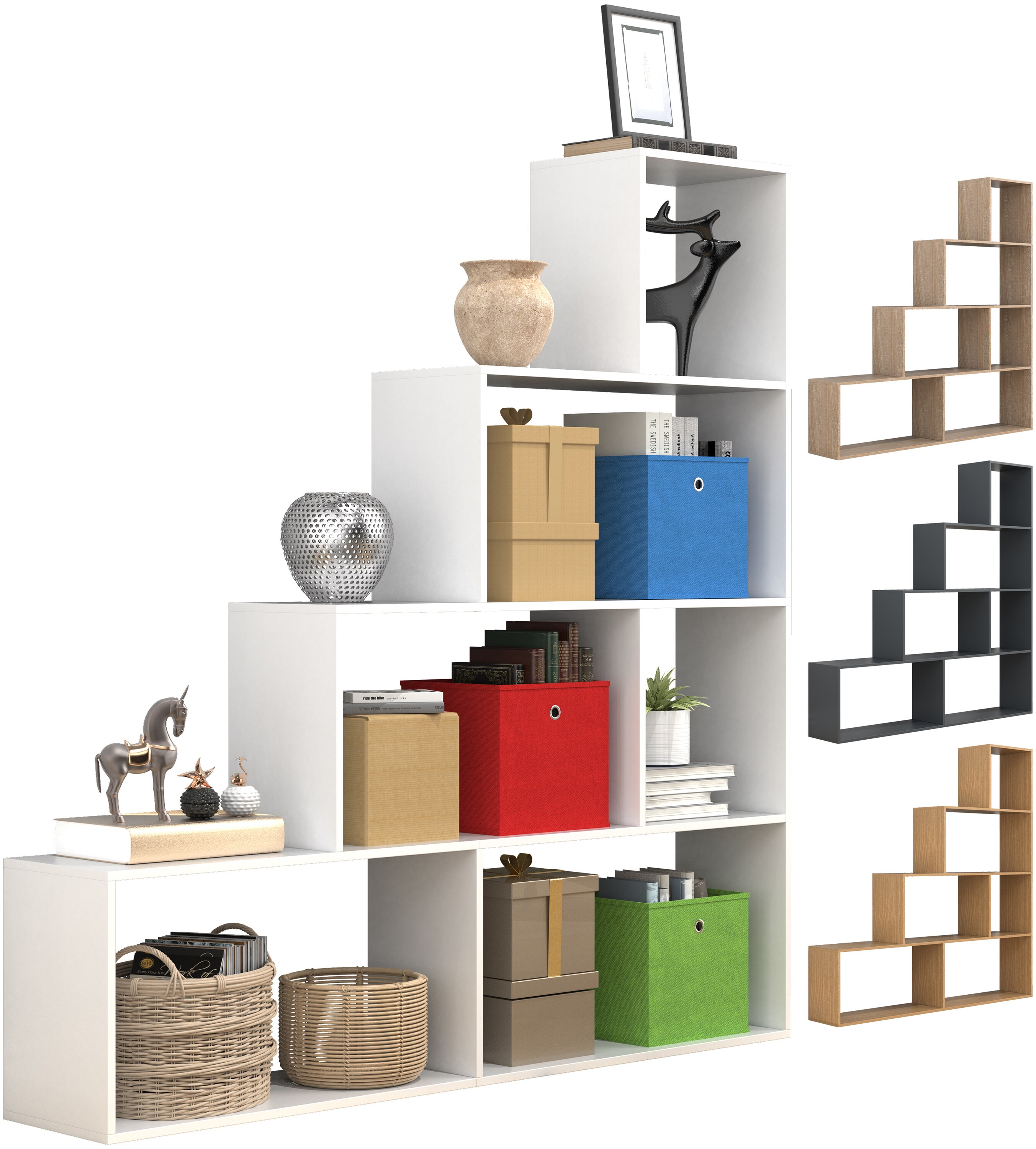 VCM Holz Stand Treppenregal Stufenregal Standregal Raumteiler B&uuml;cherregal Dubila L - Bild 1