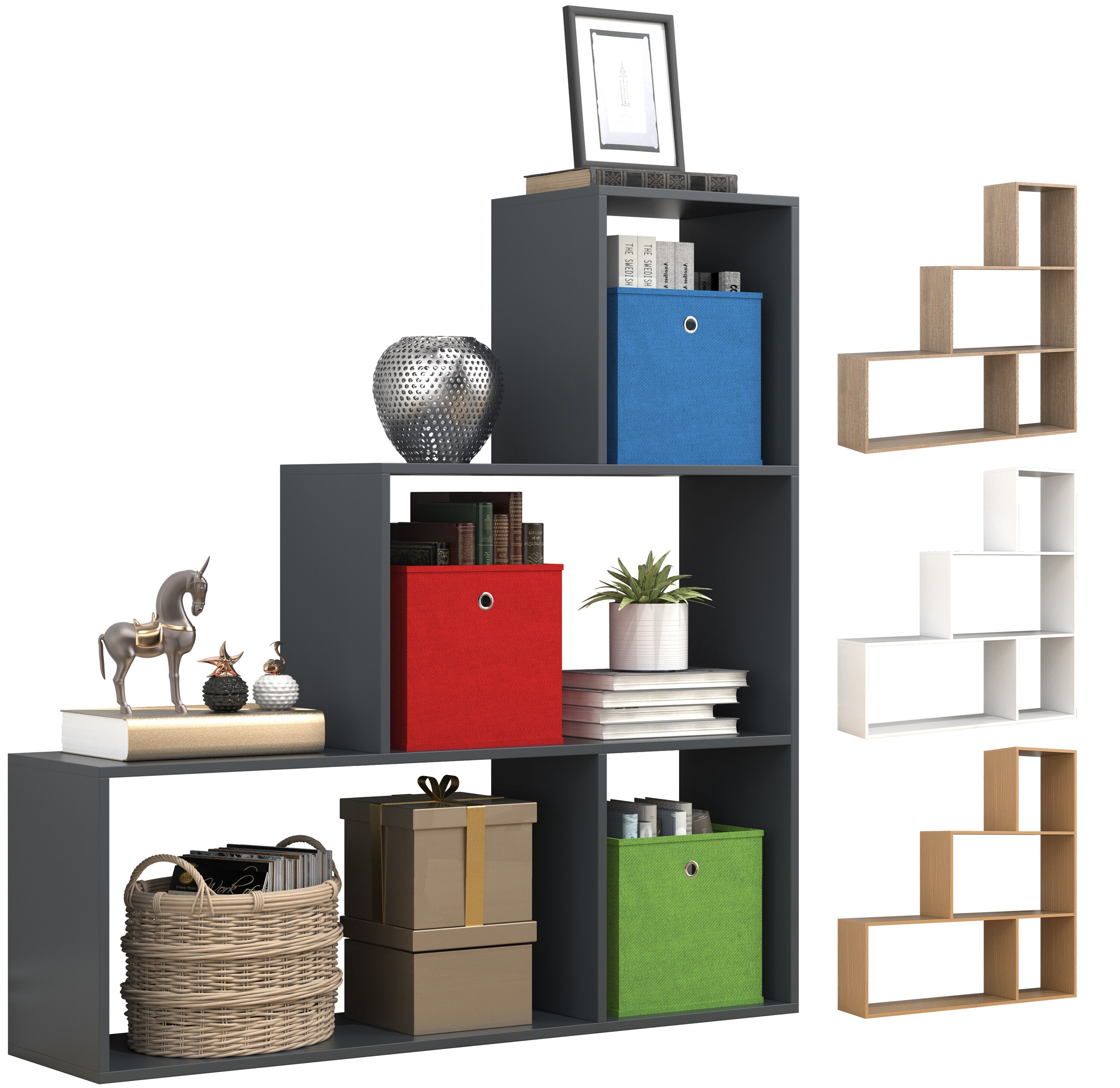 VCM Holz Stand Treppenregal Stufenregal Standregal Raumteiler B&uuml;cherregal Dubila M - Bild 1