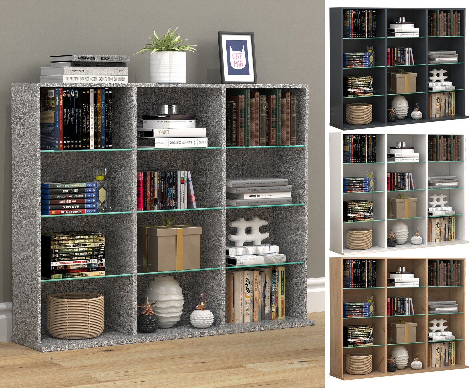 VCM Holz CD DVD Standregal Bücherregal Raumteiler Deko Regal Glas Zilas L | 04051814428173