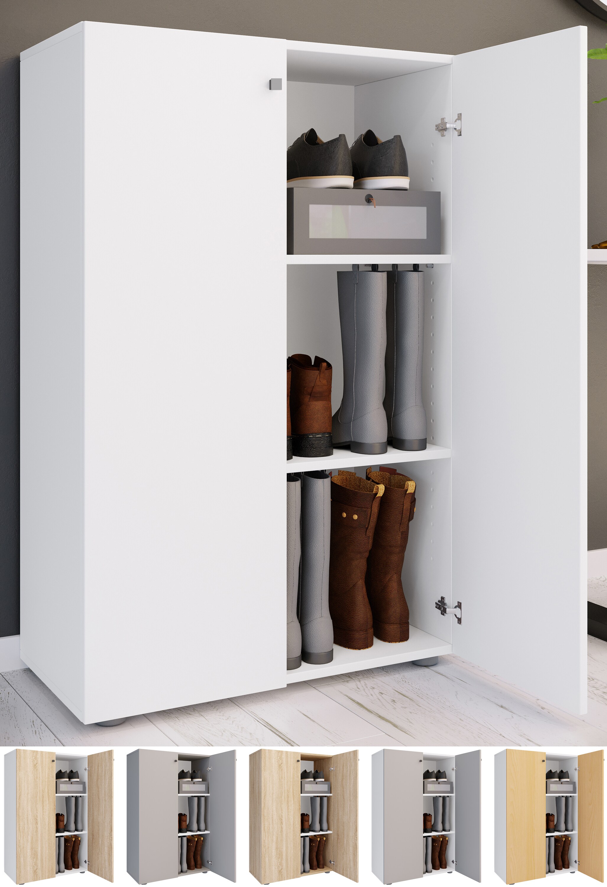 VCM XL Holz Gro&szlig;er Schuhschrank Schuhregal Gro&szlig; Stiefel Dielenm&ouml;bel Lona 3 F&auml;cher - Bild 1