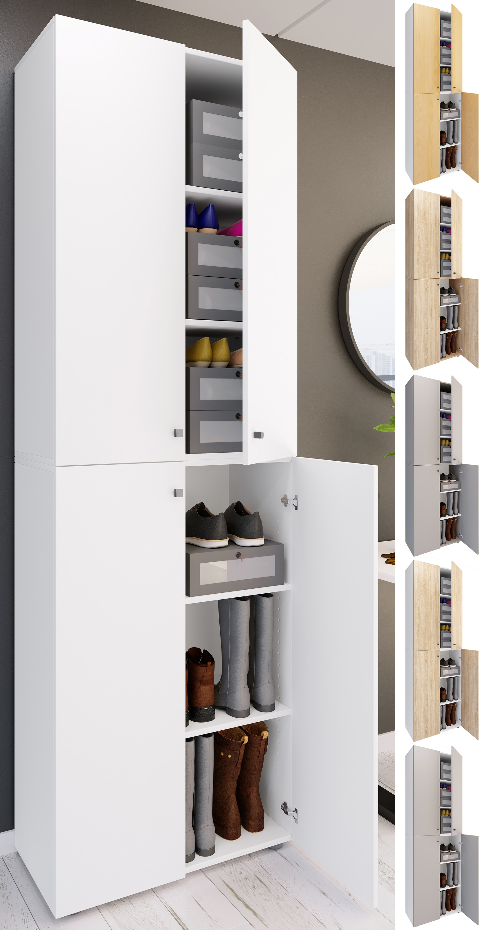 VCM XL Holz Gro&szlig;er Schuhschrank Schuhregal Gro&szlig; Stiefel Dielenm&ouml;bel Lona 6 F&auml;cher Dreht&uuml;ren - Bild 1