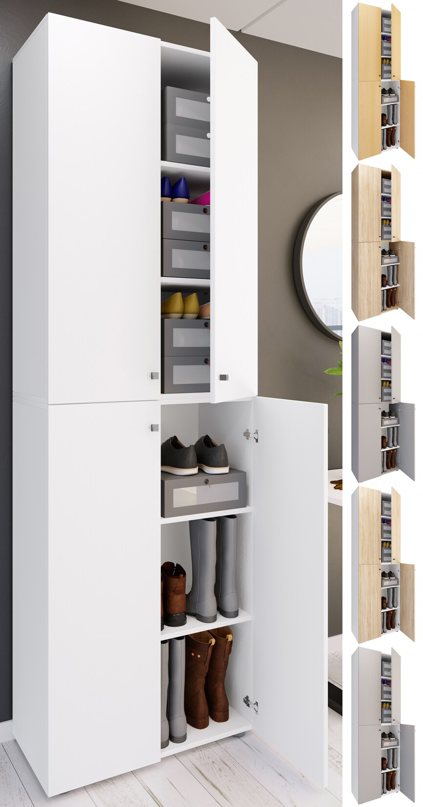 VCM XL Holz Großer Schuhschrank Schuhregal Groß Stiefel Dielenmöbel Lona 6 Fächer Drehtüren | 04051814428562