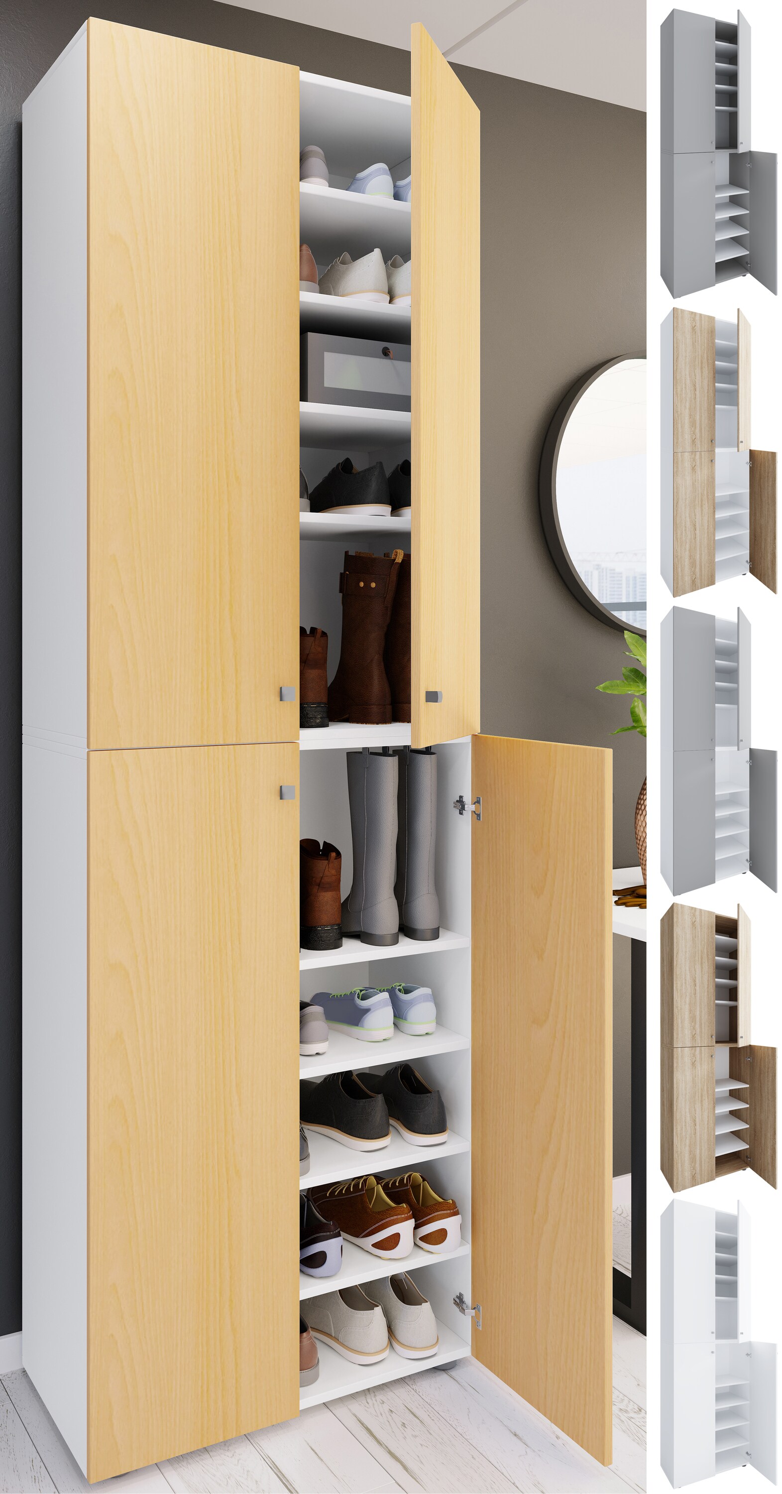 VCM XL Holz Gro&szlig;er Schuhschrank Schuhregal Gro&szlig; Stiefel Dielenm&ouml;bel Lona 10 F&auml;cher Dreht&uuml;ren - Bild 1