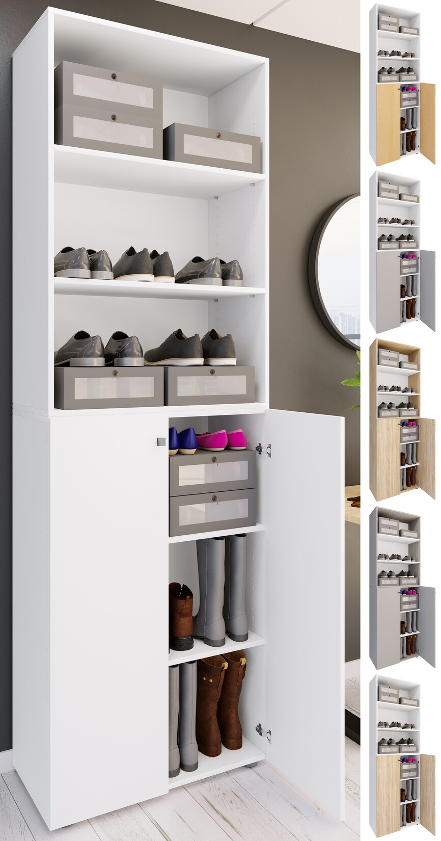 VCM XL Holz Großer Schuhschrank Schuhregal Groß Stiefel Dielenmöbel Lona 6 Fächer | 04051814428715