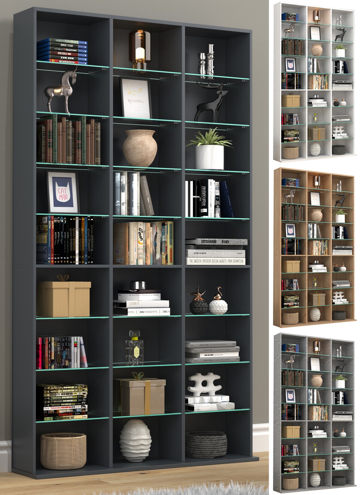 VCM Holz CD DVD Standregal Bücherregal Raumteiler Deko Regal Glas Zilas XL | 04051814429415