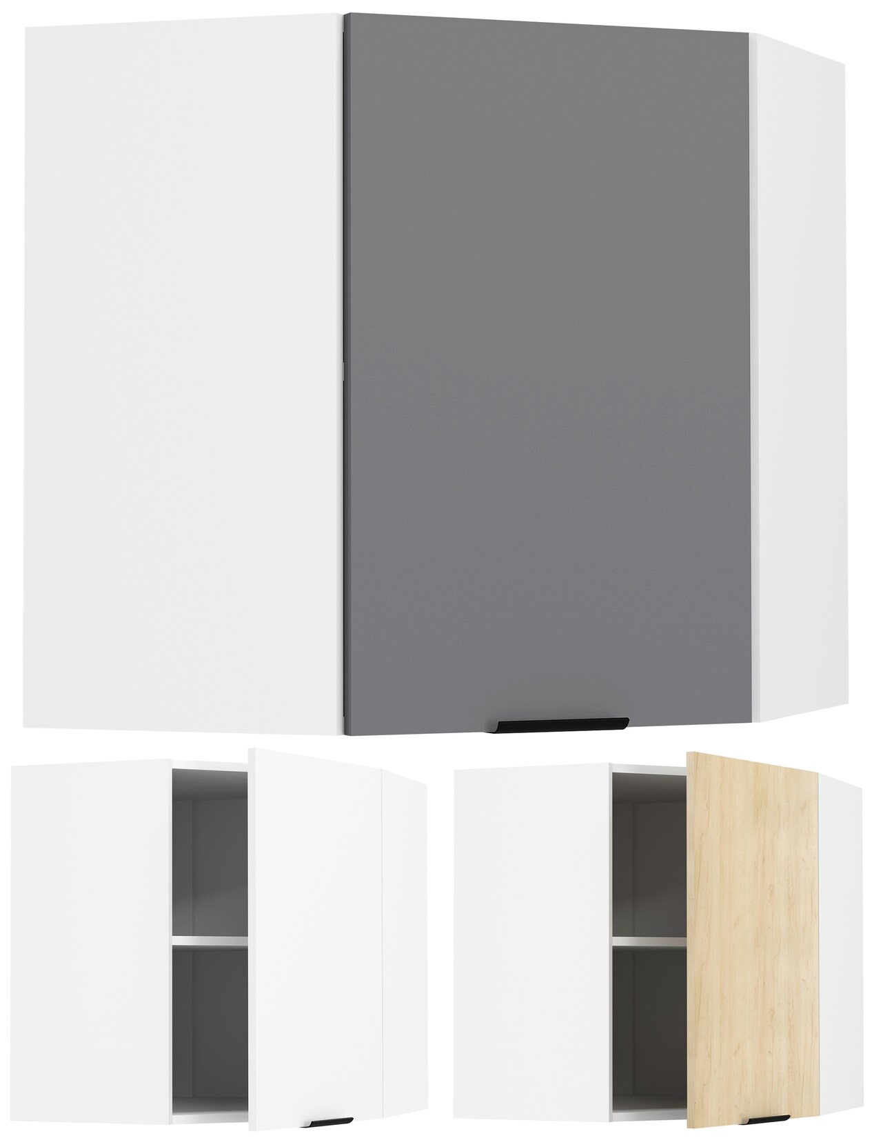 VCM Küchenschrank hängend Maße ca. H. 60 x B. 57 x T. 57 cm Eckschrank Hängeschrank mit zwei Fächern Küchenmöbel - Fasola
