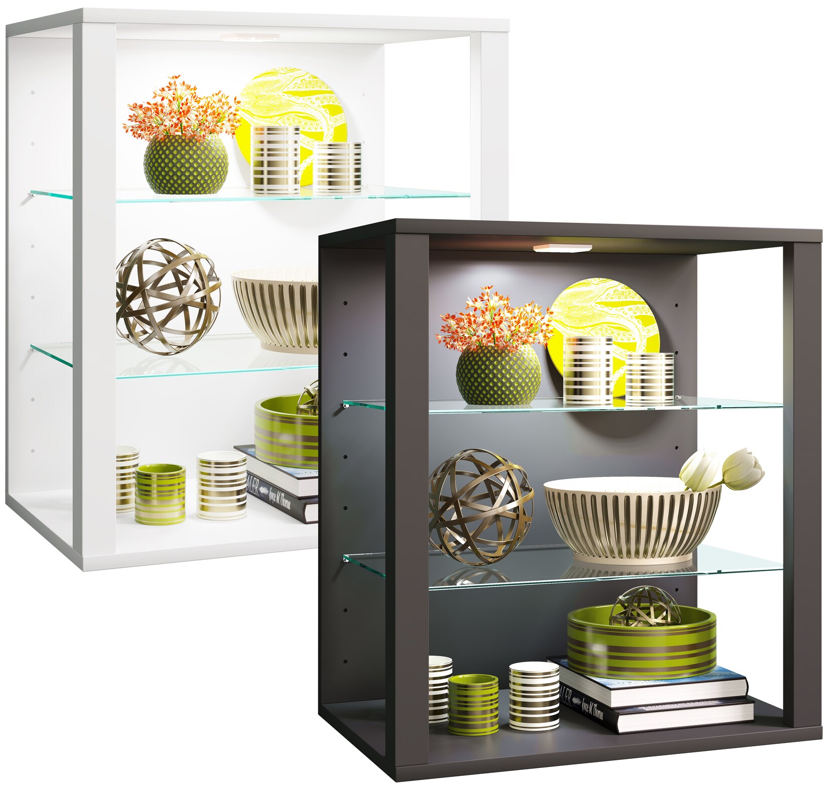 VCM Vitrine hängend   Vitrine ohne Glasfronten   Maße ca. H. 60 x B. 52 x T. 35 cm   Hängevitrine   Modern und platzsparend   Vitrinenschrank – Glasol S | 04051814430428