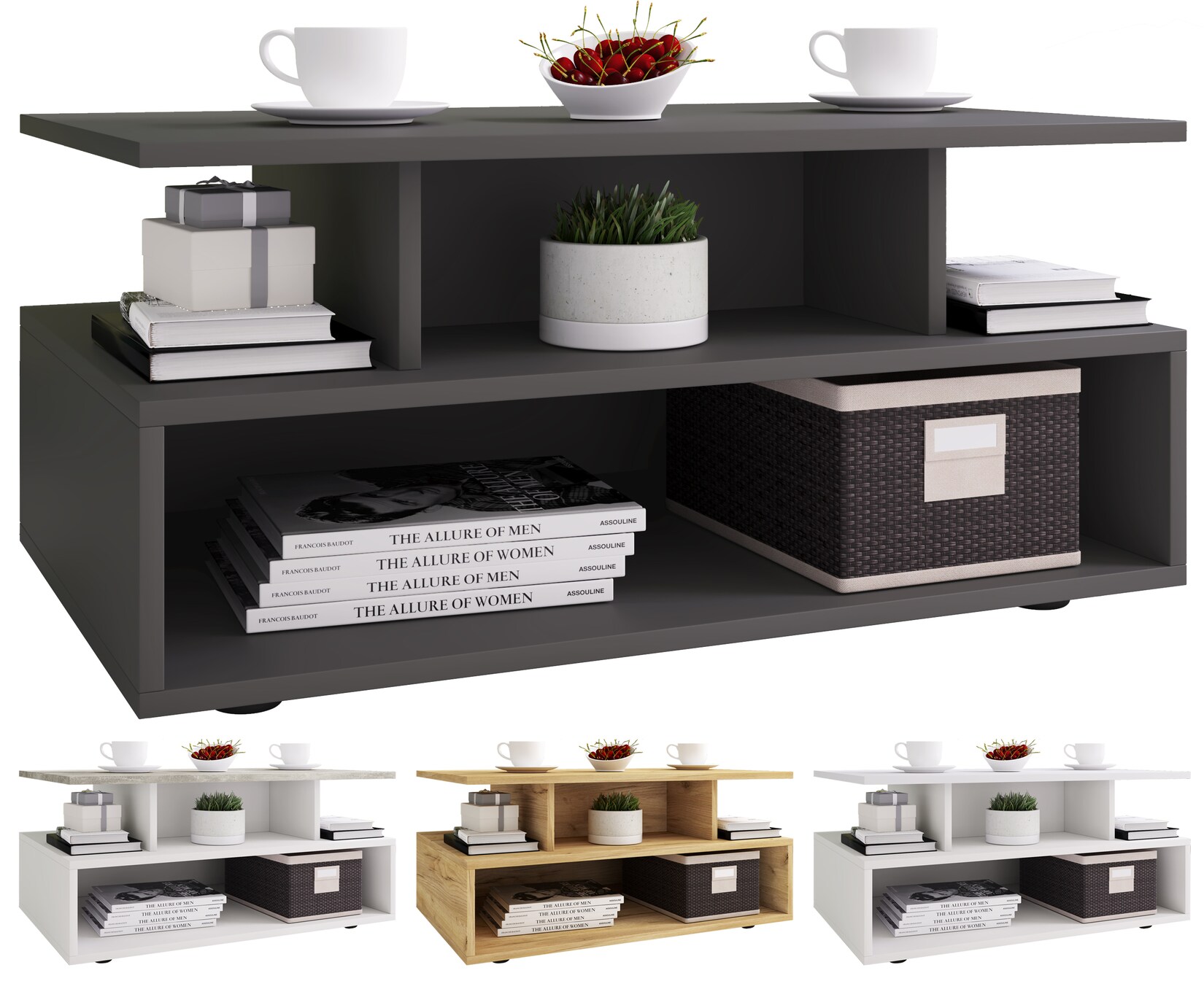 VCM Holz Couchtisch   Sofatisch mit ausreichend Stauraum   Maße ca. H. 40 x B. 80 x T. 50 cm   Wohnzimmertisch – Esila | 04051814430473