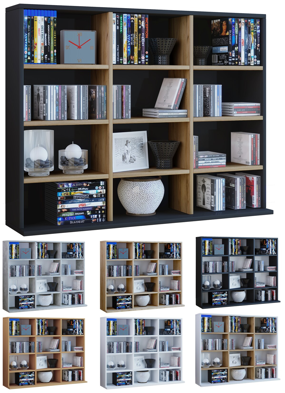 VCM Holzregal stehend   platzsparender CD-Schrank für 480 CDs oder 224 DVDs   Maße:H. 82 x B. 102 x T. 23 cm   Elegantes DVD Regal stehend   Blu-Ray Regal   CD Regal  Megosa L | 04051814430534