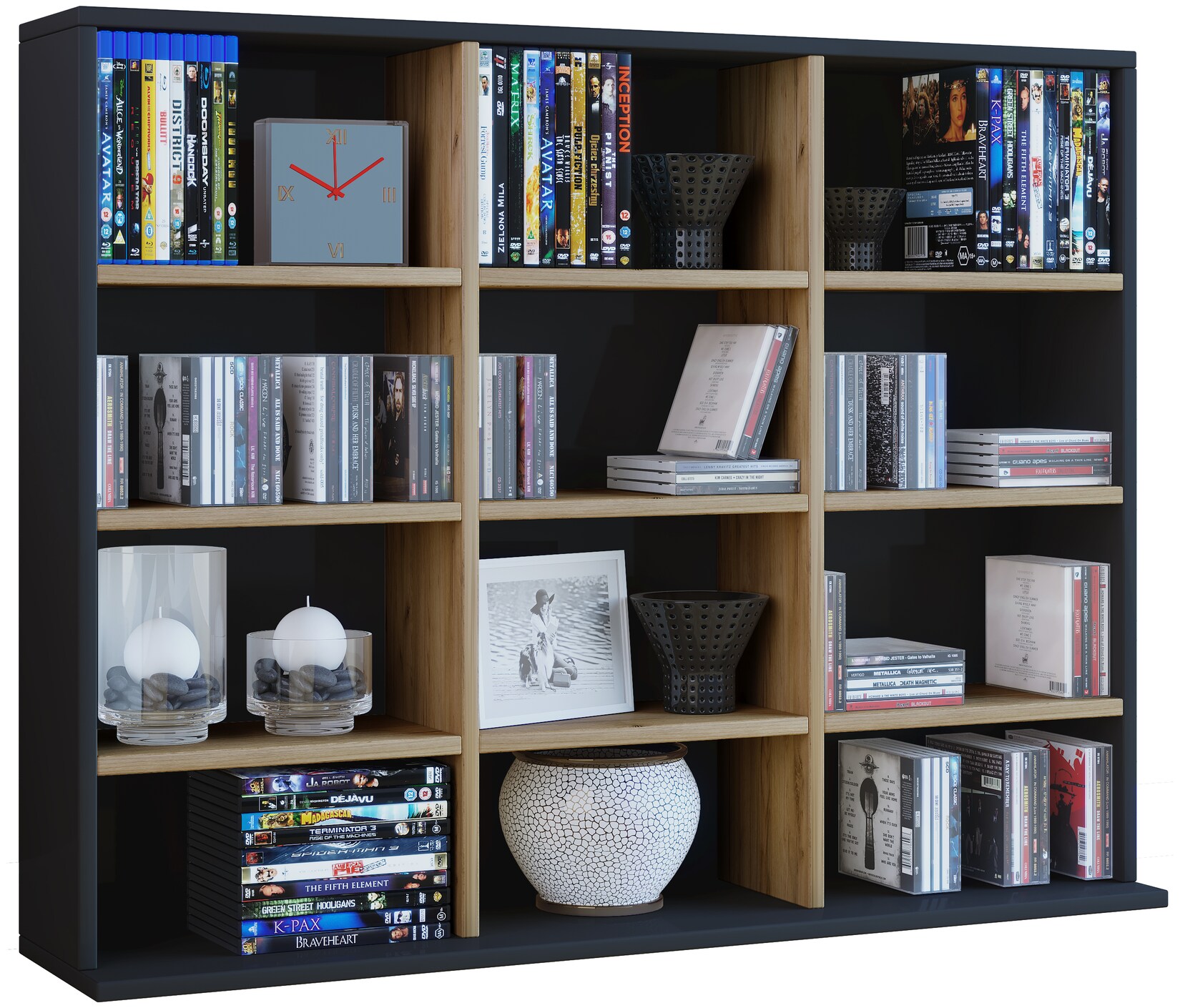 VCM Holzregal stehend platzsparender CD-Schrank für 480 CDs oder 224 DVDs Maße:H. 82 x B. 102 x T. 23 cm Elegantes DVD Regal stehend Blu-Ray Regal CD Regal Megosa L