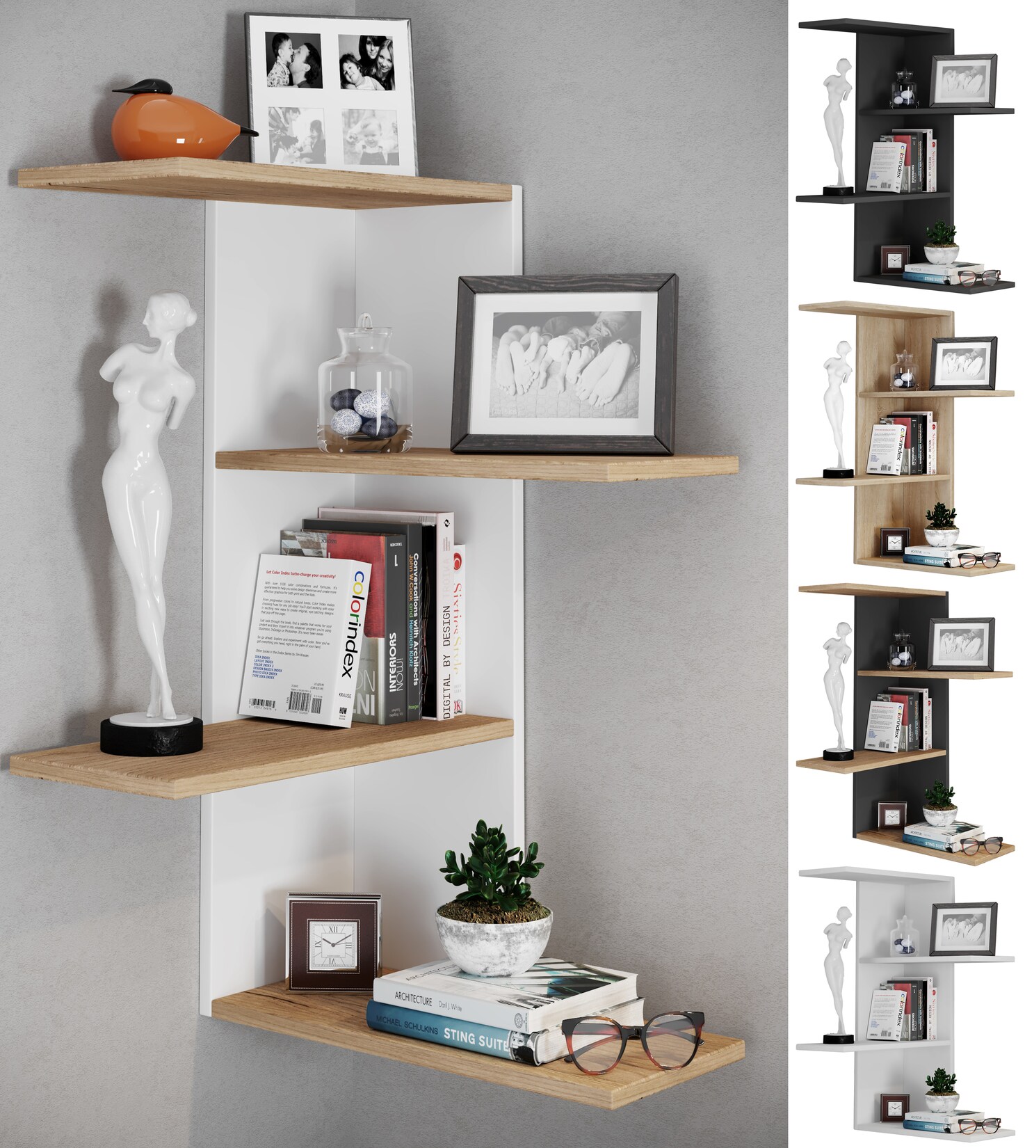 VCM Holzregal hängend platzsparendes Regal Maße: H. 77 x B. 45 x T. 45 cm Elegantes Regal hängend Aufbewahrungsregal Bücherregal Wandboard - Regal Balos