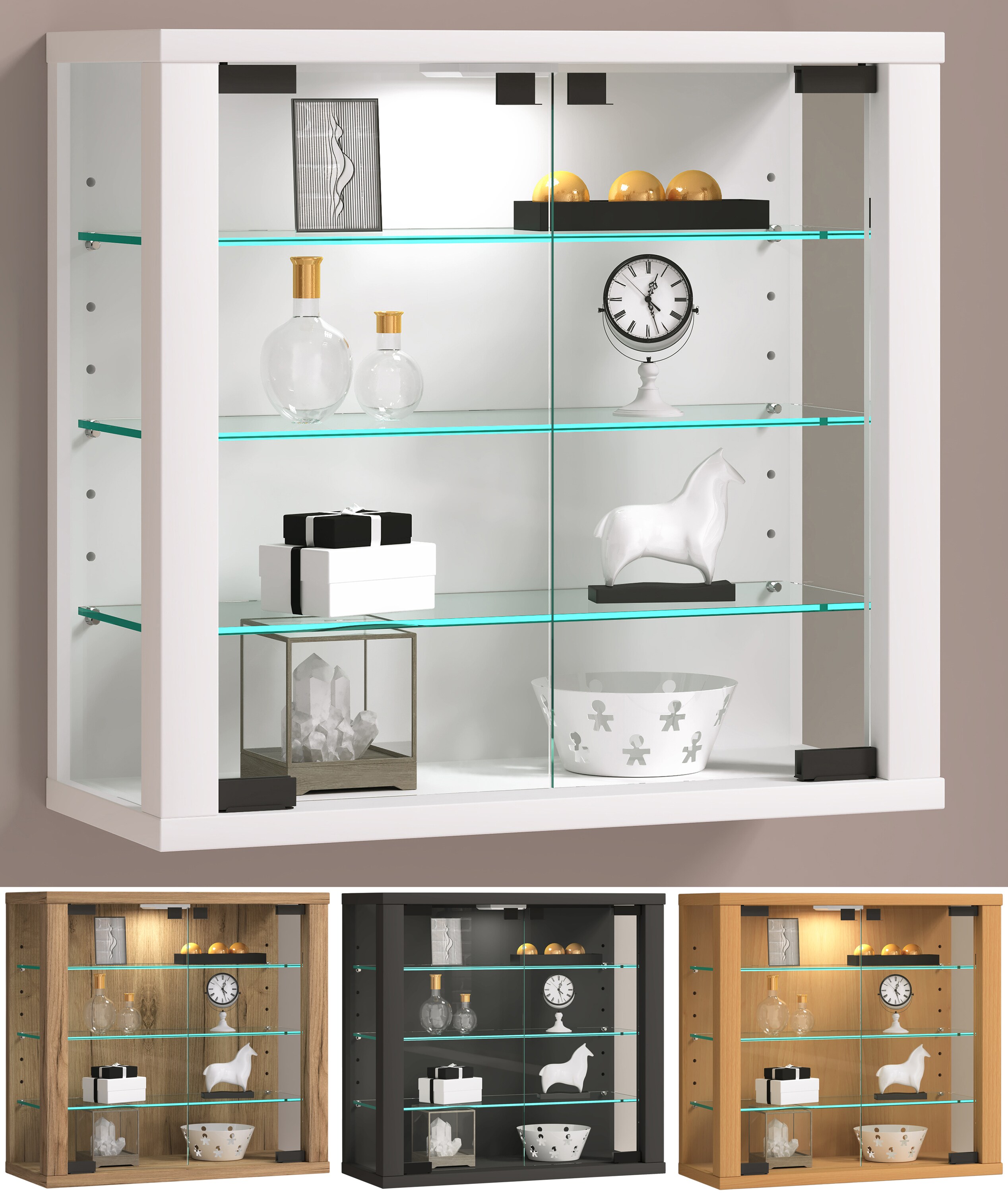 VCM Glasvitrine h&auml;ngend | Vitrine Glas mit ESG-Sicherheitsglas | Ma&szlig;e: H. 40 x B. 43 x T. 18 cm | H&auml;ngevitrine Glas | Modern und platzsparend | Glas Vitrinenschrank - Vitrosa S - Bild 1