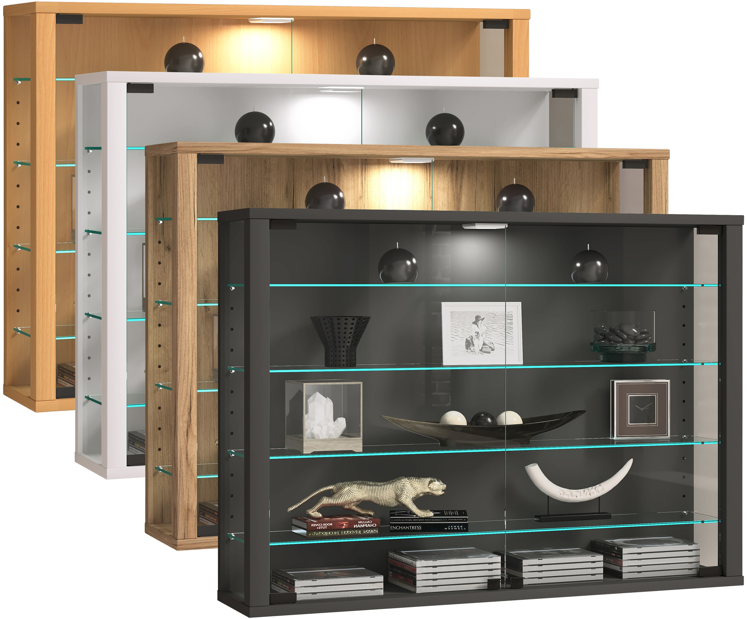 VCM Glasvitrine h&auml;ngend | Vitrine Glas mit ESG-Sicherheitsglas | Ma&szlig;e: H. 60 x B. 83 x T. 18 cm | H&auml;ngevitrine Glas | Modern und platzsparend | Glas Vitrinenschrank - Vitrosa L - Bild 1