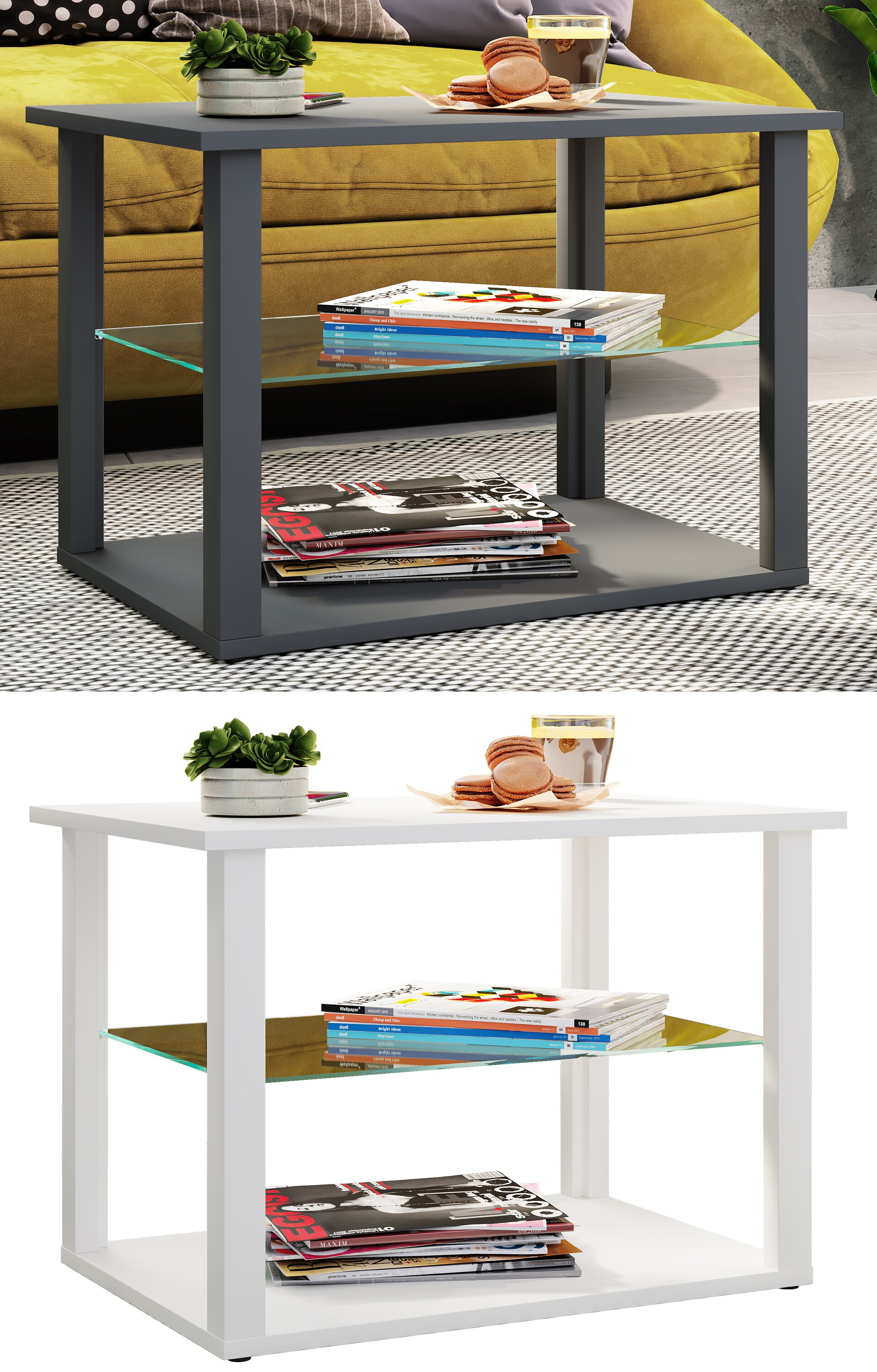 VCM Holz Beistelltisch mit ESG-Sicherheitsglas | Couchtisch schlicht | Ma&szlig;e ca. H. 45 x B. 65 x T. 45 cm | Wohnzimmertisch | Kaffeetisch - Wanilo M - Bild 1