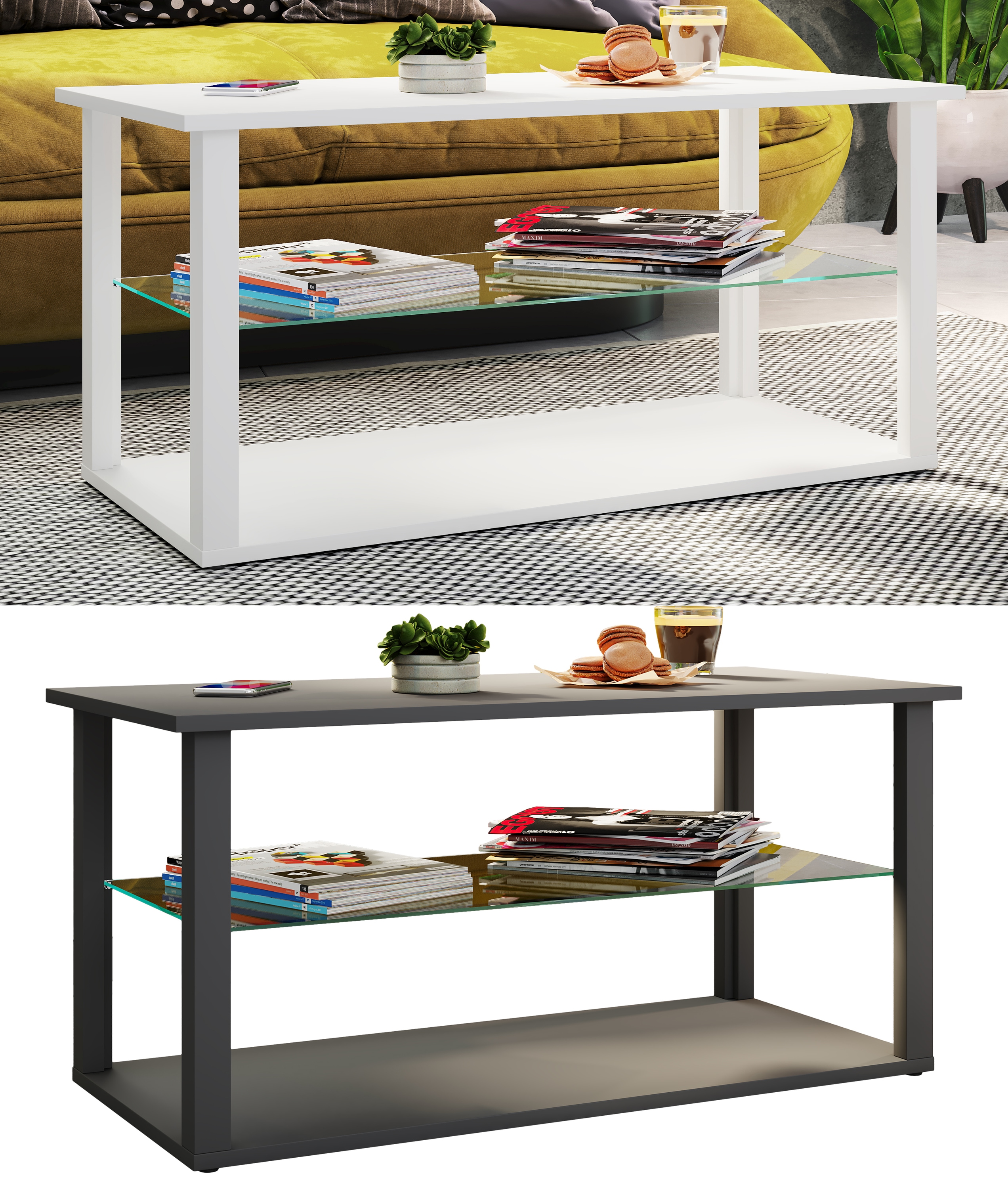 VCM Holz Beistelltisch mit ESG-Sicherheitsglas | Couchtisch schlicht | Ma&szlig;e ca. H. H. 45 x B. 95 x T. 45 cm | Wohnzimmertisch | Kaffeetisch - Wanilo L - Bild 1