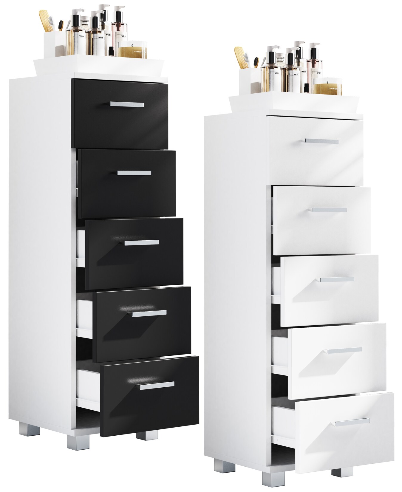 VCM Holz Midischrank Badschrank Maße: H. 90 x B. 30 x T. 30 cm Kommode 5 Schubladen - Zalo M
