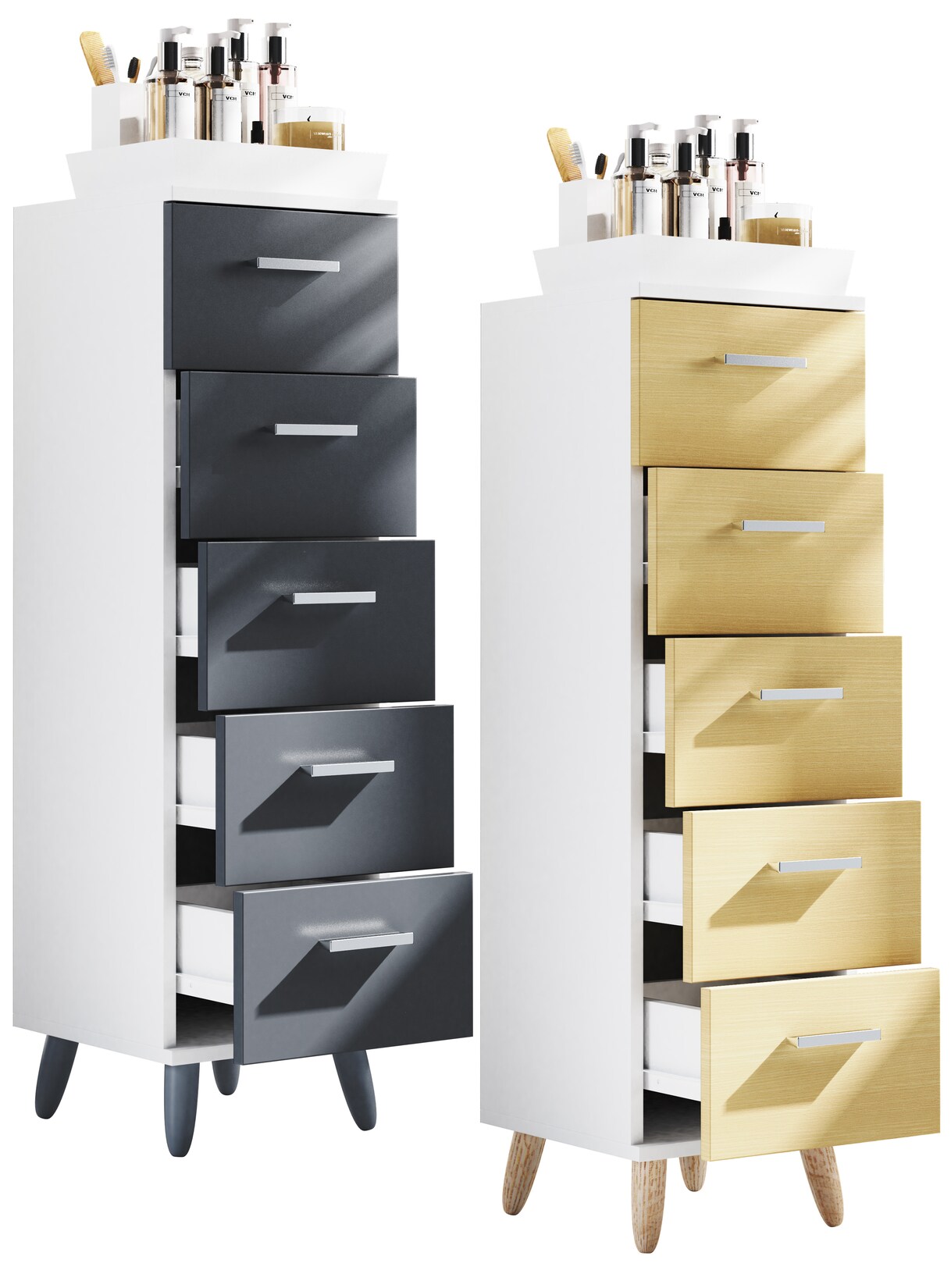 VCM Badmöbel Midischrank   Badschrank   Maße: H. 100 x B. 30 x T. 30 cm   Kommode   5 Schubladen – Landos M | 04051814431272