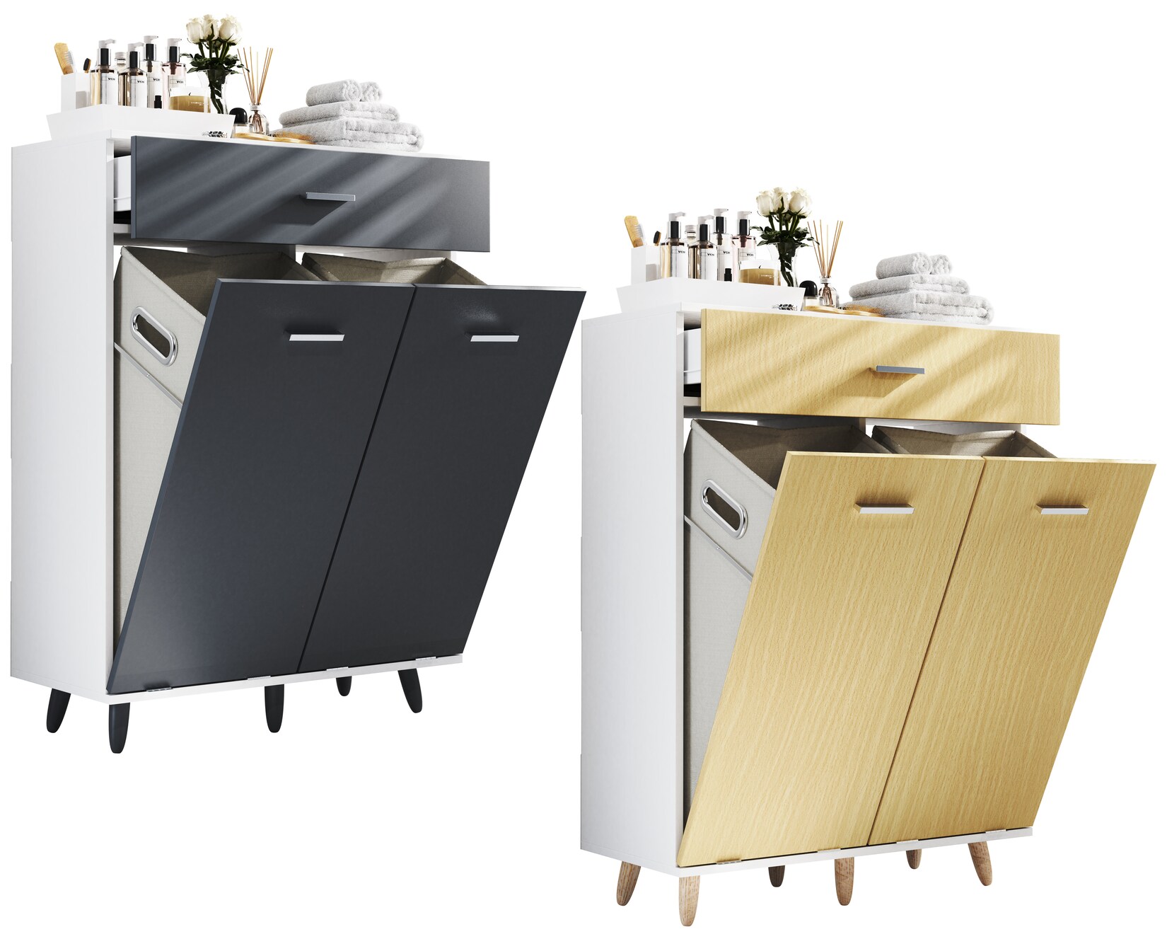 VCM Holz Wäscheschrank   Wäschetruhe   Wäschebox   Wäschekorb   Maße ca. H. 101 x B 79 x T. 35 cm – Landos M | 04051814431388