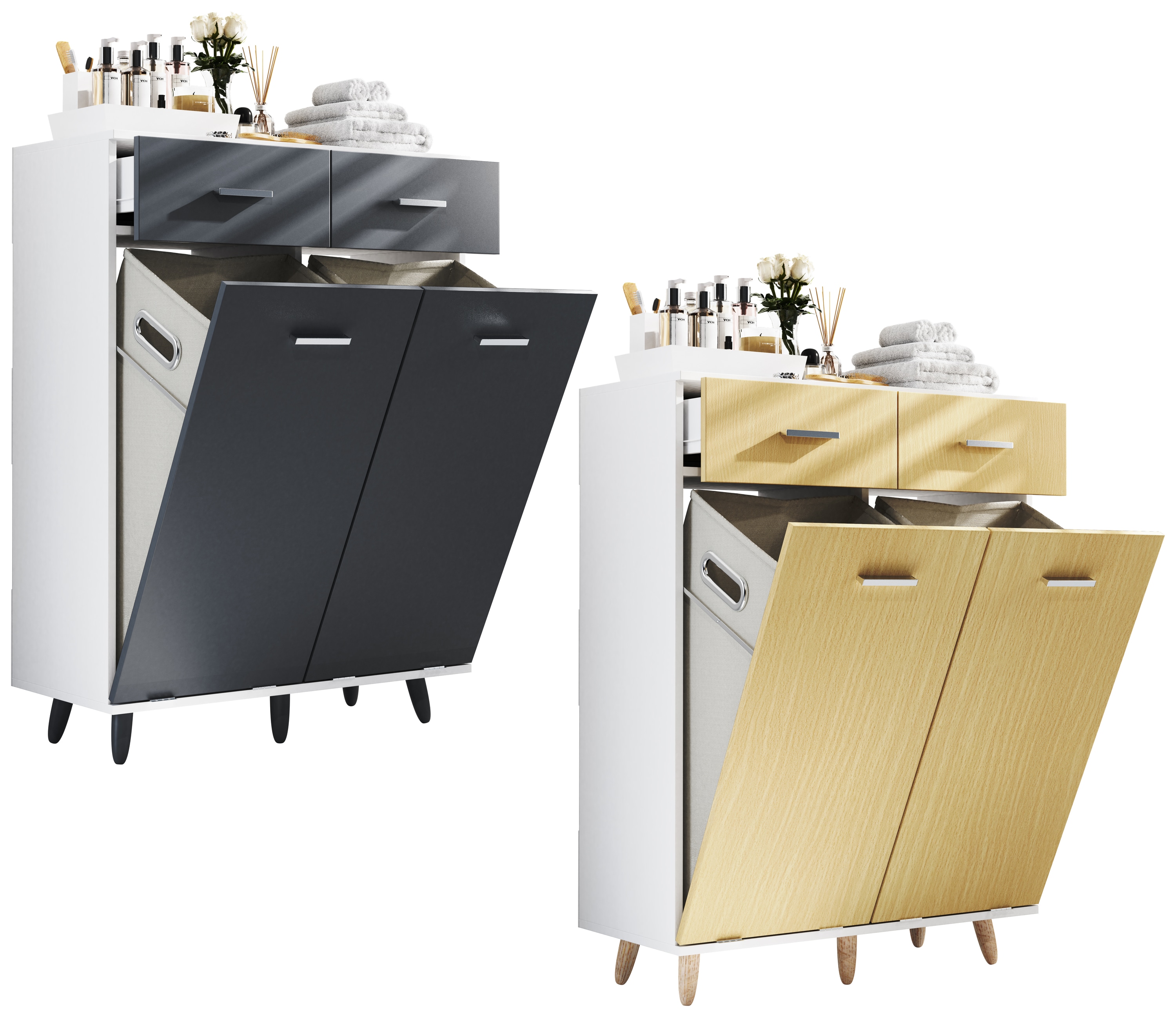 VCM Holz W&auml;scheschrank | W&auml;schetruhe | W&auml;schebox | W&auml;schekorb | Ma&szlig;e ca. H. 97 x B 79 x T. 35 cm - Landos L - Bild 1