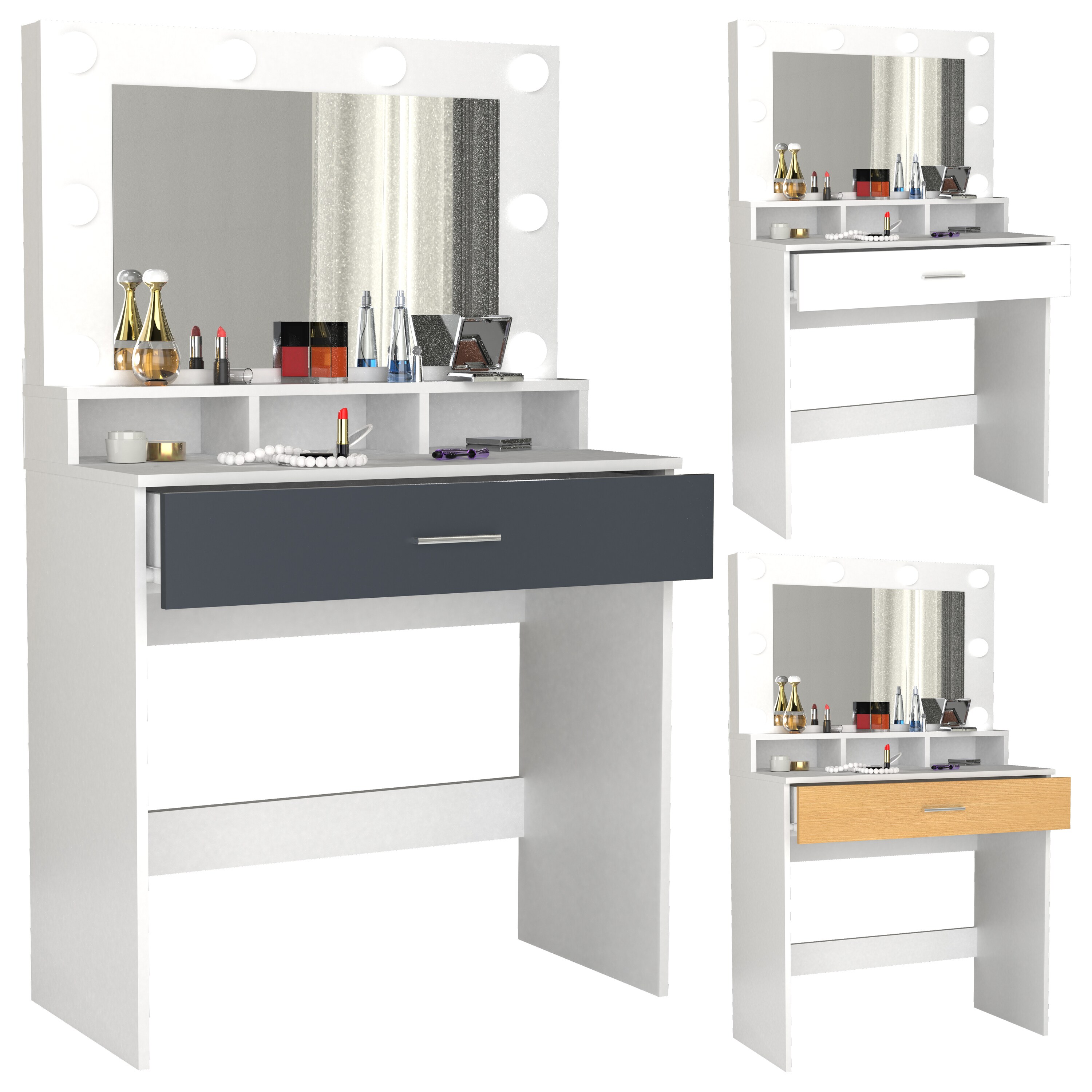 VCM Frisiertisch | Ma&szlig;e ca. H. 133 x B. 80 x T. 40 cm | Schminktisch mit Schublade und Spiegel &ndash; Kosmal - Bild 1