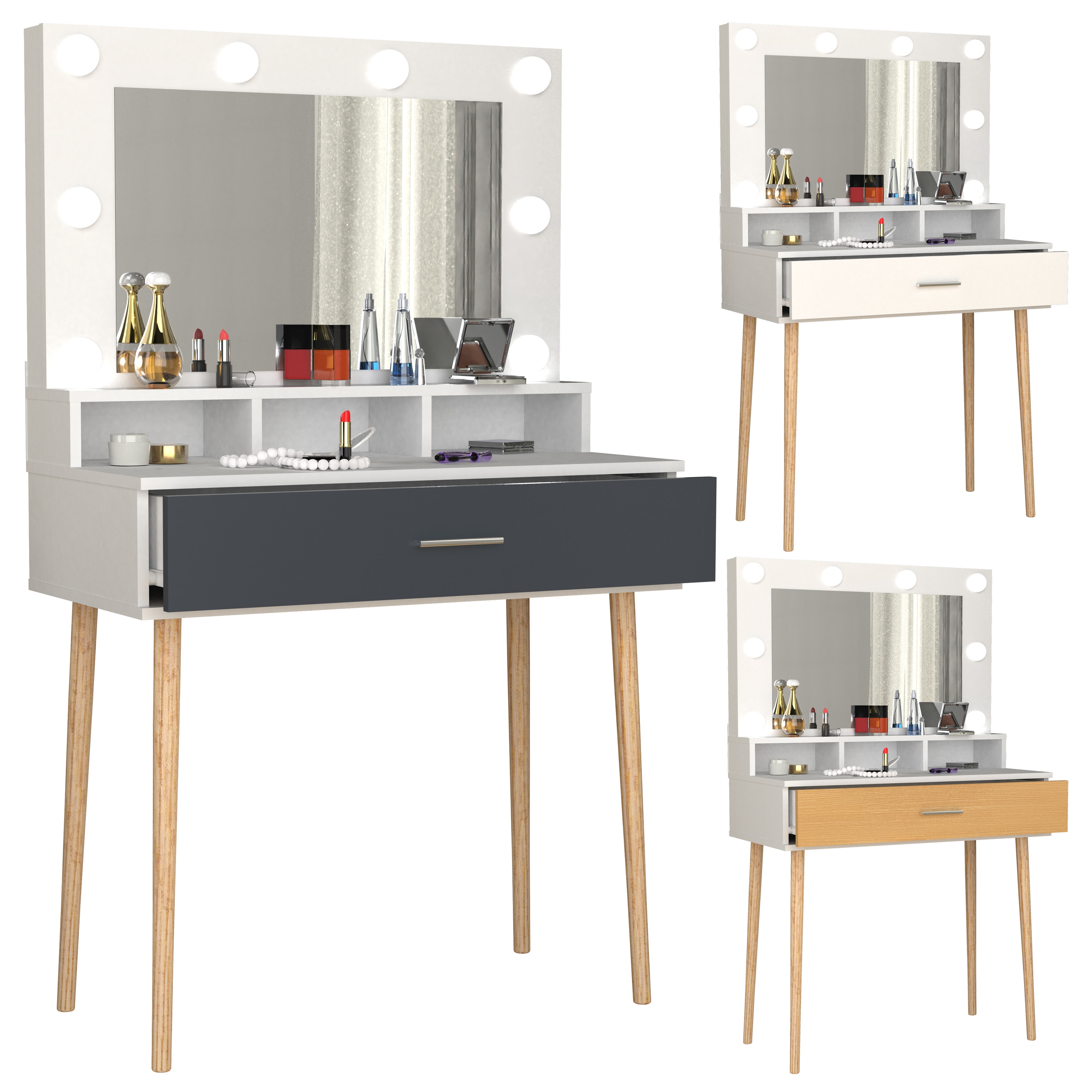 VCM Frisiertisch | Ma&szlig;e ca. H. 133 x B. 80 x T. 40 cm | Schminktisch mit Schublade und Spiegel | Kosmetiktisch - Lindas - Bild 1