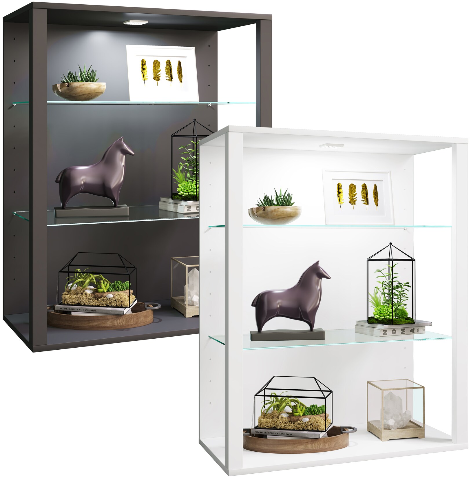 VCM Glasvitrine hängend Vitrine Glas mit ESG-Sicherheitsglas Maße ca. H. 90 x B. 70 x T. 35 cm Hängevitrine Glas Modern und platzsparend Glas Vitrinenschrank - Glasol LW