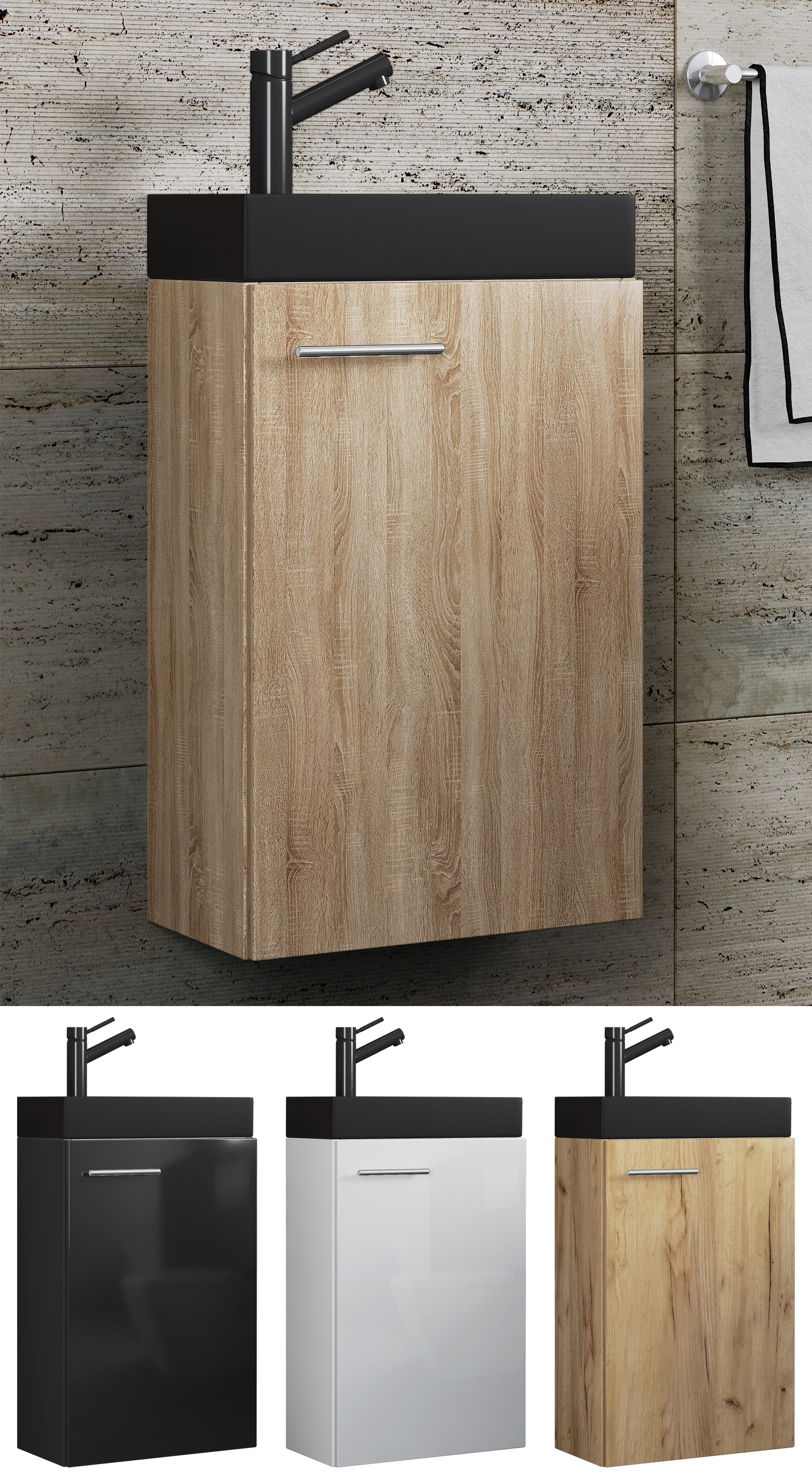 VCM 2-tlg Set | Waschplatz f&uuml;r G&auml;ste WC | G&auml;stebad Toilette | Waschtisch | Badm&ouml;bel Badezimmer Set &ndash; Slito-BL - Bild 1