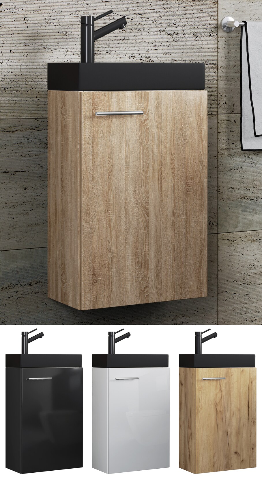 VCM 2-tlg Set Waschplatz für Gäste WC Gästebad Toilette Waschtisch Badmöbel Badezimmer Set – Slito-BL