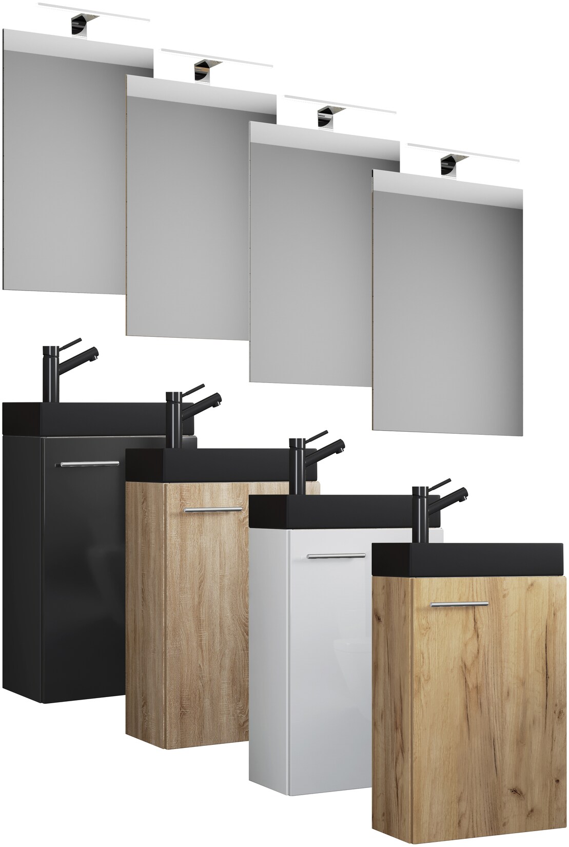 VCM 3-tlg Set Waschplatz für Gäste WC Gästebad Waschtisch mit Spiegel Badezimmer Set – Slito SP-BL