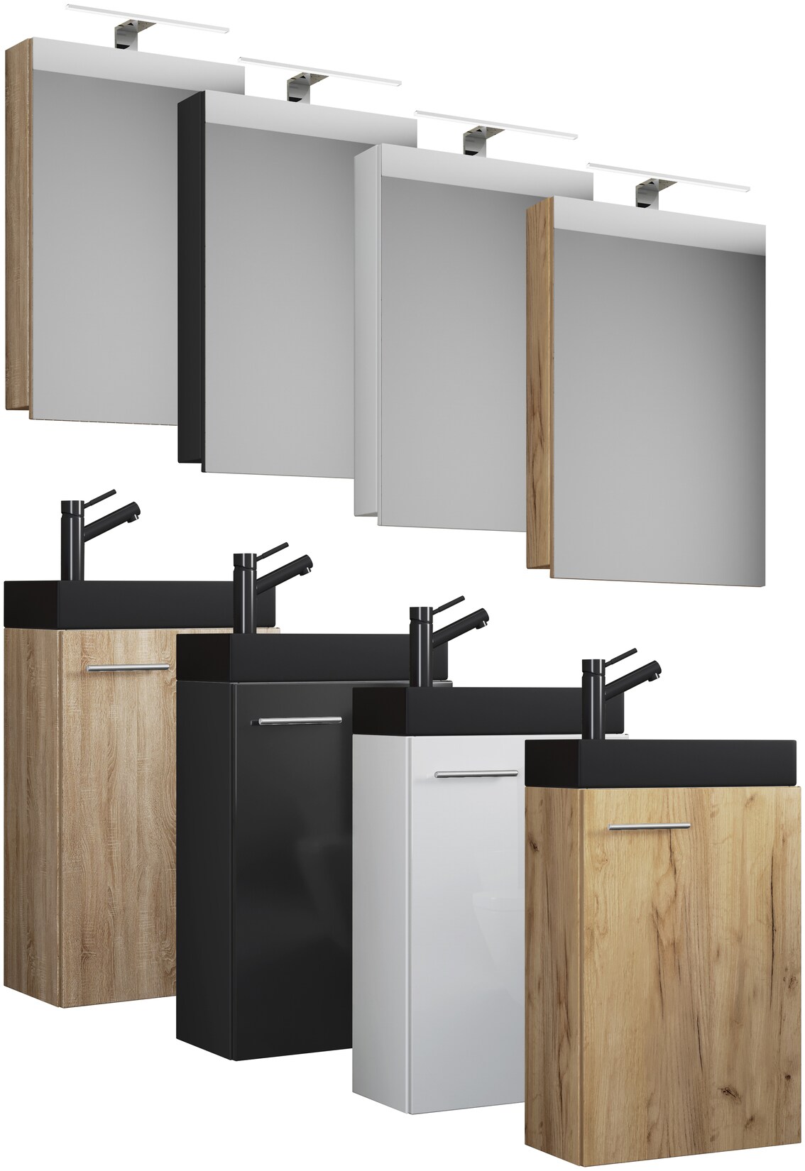 VCM 3-tlg Set Waschplatz für Gäste WC Gästebad Toilette Waschtisch mit Spiegelschrank Badmöbel Badezimmer Set – Slito SC-BL