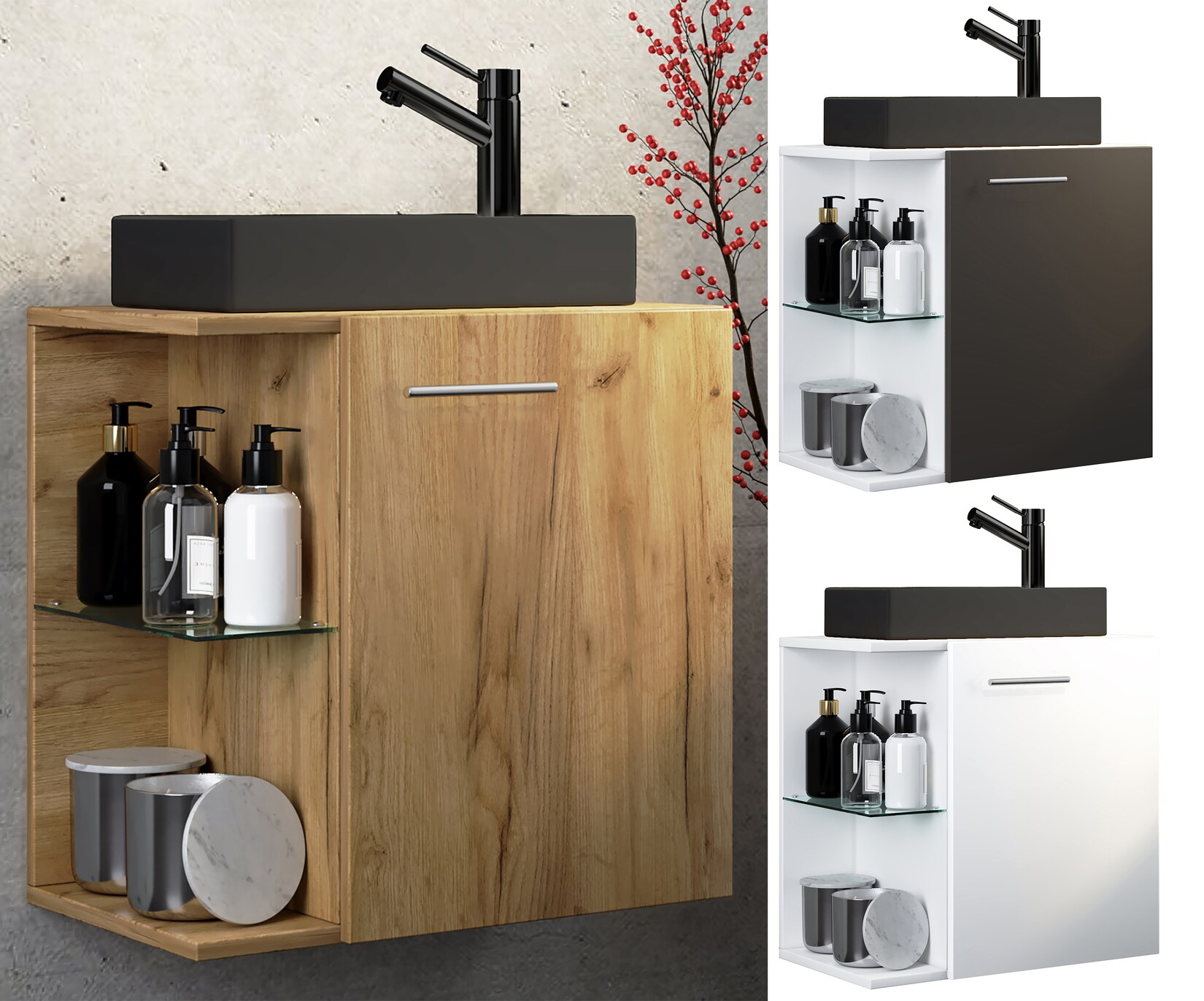 VCM 2-tlg Set Waschplatz für Gäste WC Gästebad Waschtisch Toilette Badezimmer Set – Hausa-BL