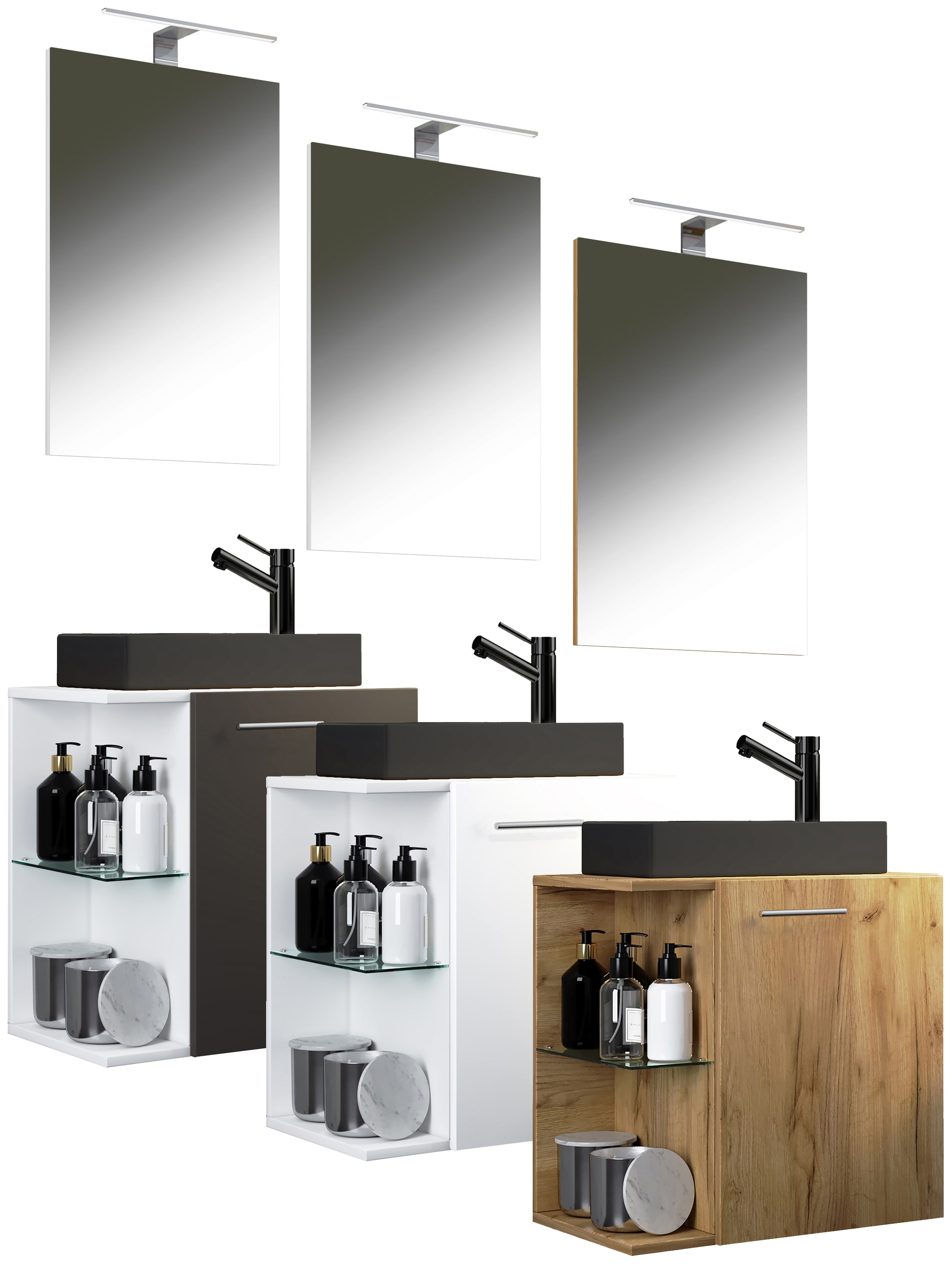 VCM 3-tlg Set | Waschplatz f&uuml;r G&auml;ste WC | G&auml;stebad | Waschtisch mit Spiegel | Badezimmer Set &ndash; Hausa SC-BL - Bild 1