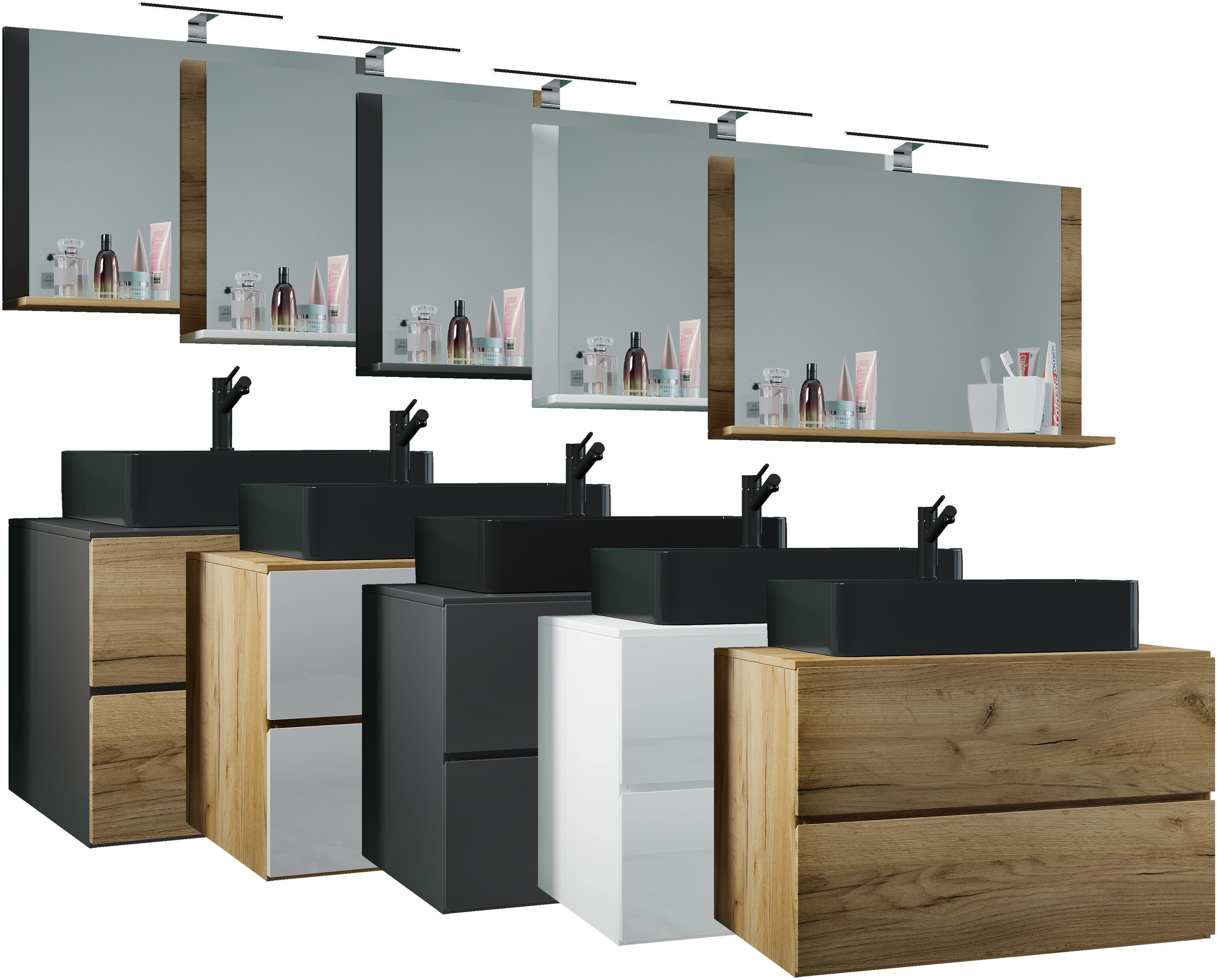 VCM 2-tlg. Waschplatz Waschtisch | schwarzes Waschbecken Unterschrank Breite 80 cm |  Badm&ouml;bel Set mit Schubladen | Lendas BL - Bild 1