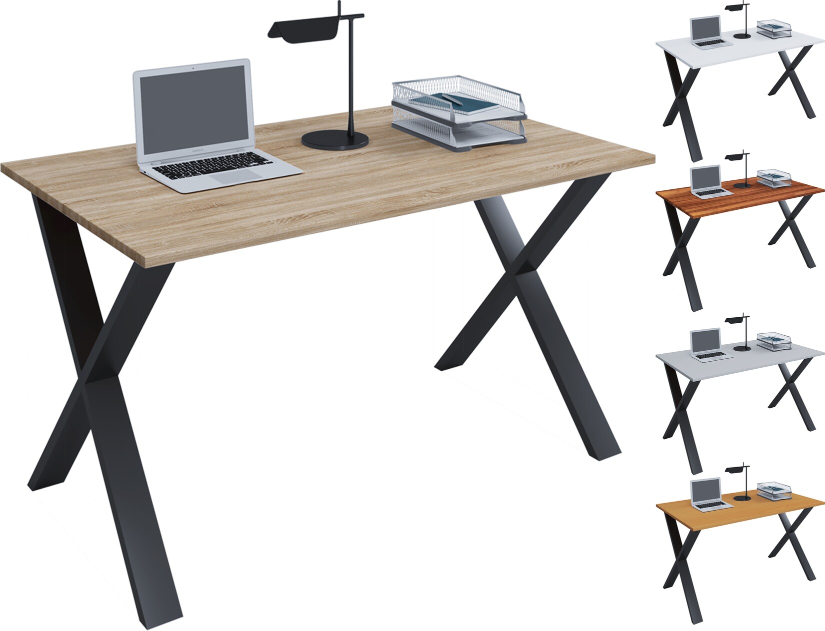 VCM Holz Schreibtisch H. 76 x B. 80 x T. 50 cm Computertisch schlicht Füße aus hochwertigem Metall Arbeitstisch Büromöbel - Lona U