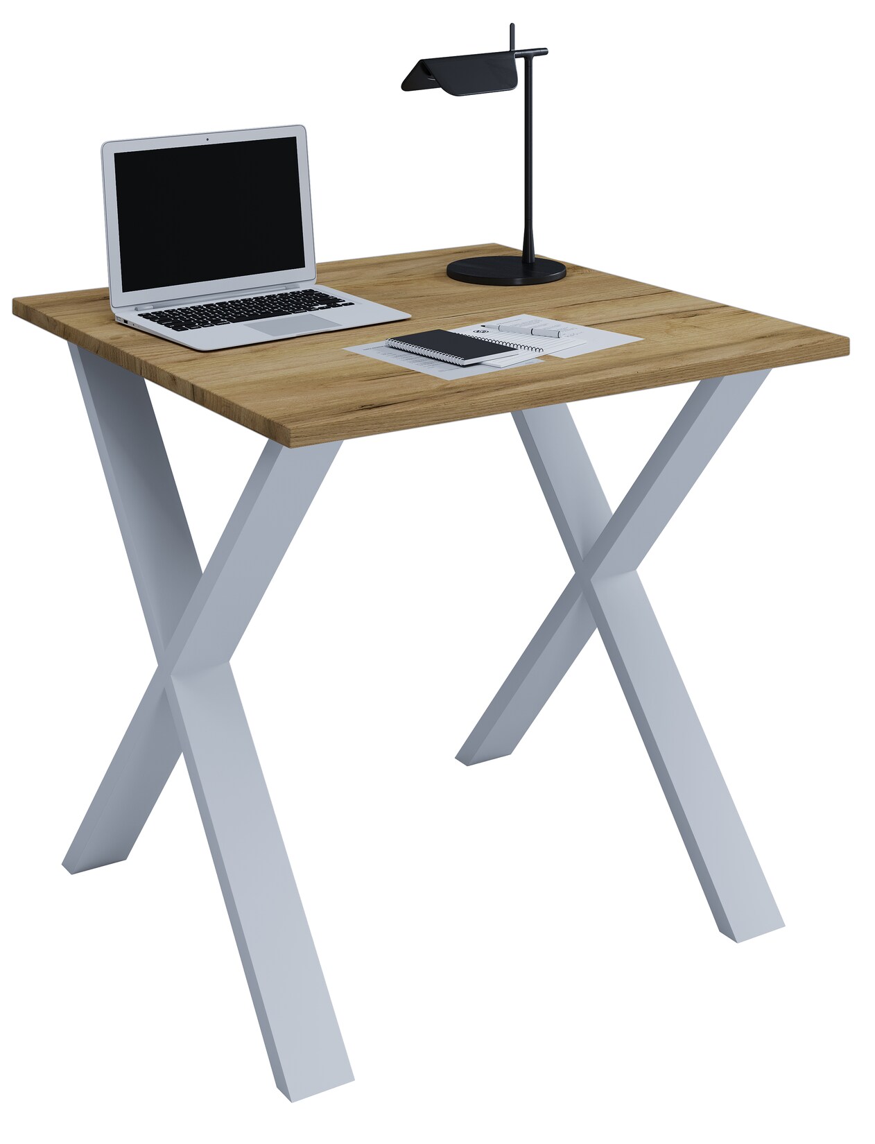 VCM Holz Schreibtisch H. 76 x B. 80 x T. 80 cm Computertisch schlicht Füße aus hochwertigem Metall Arbeitstisch Büromöbel - Lona X