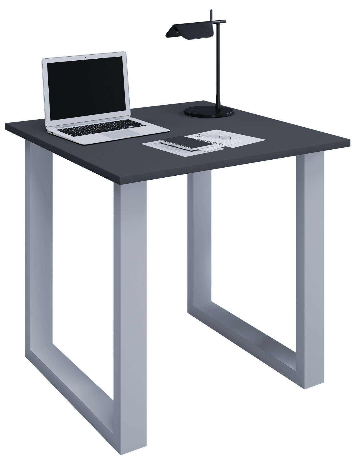 VCM Holz Schreibtisch H. 76 x B. 80 x T. 80 cm Computertisch schlicht Füße aus hochwertigem Metall Arbeitstisch Büromöbel - Lona U