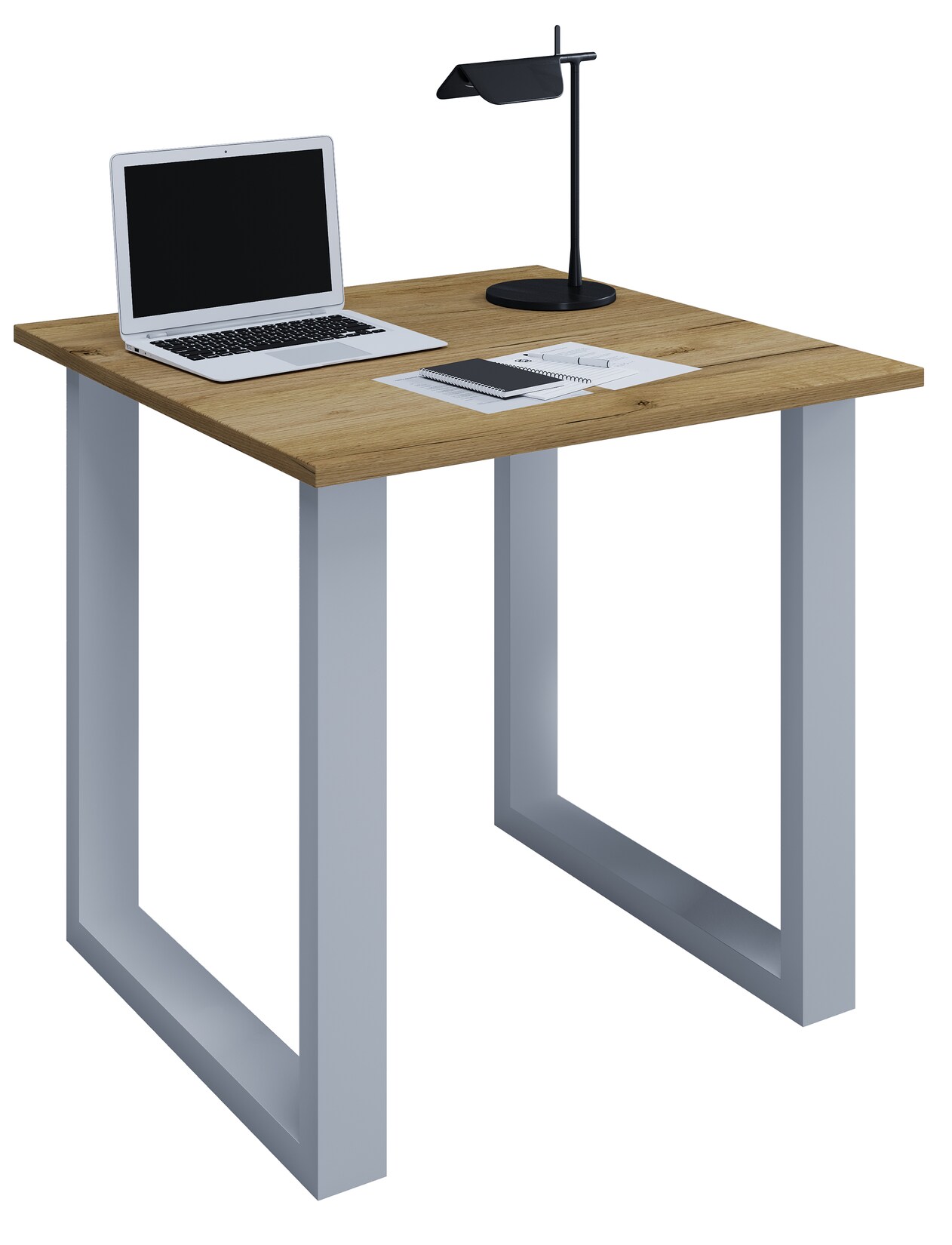 VCM Holz Schreibtisch H. 76 x B. 80 x T. 80 cm Computertisch schlicht Füße aus hochwertigem Metall Arbeitstisch Büromöbel - Lona U