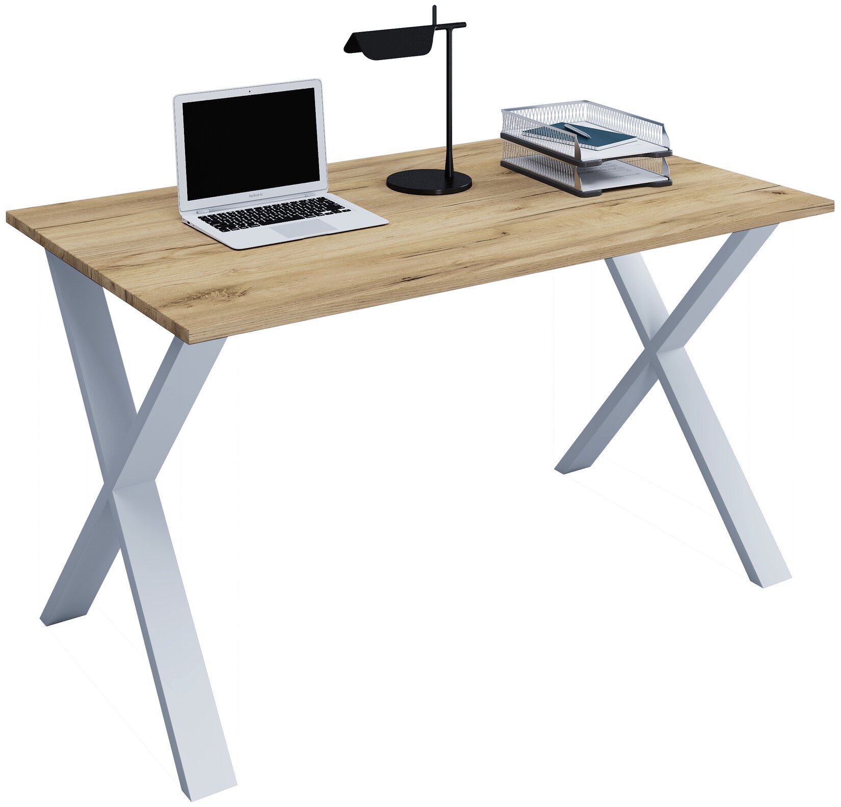VCM Holz Schreibtisch H. 76 x B. 140 x T. 80 cm Computertisch schlicht Füße aus hochwertigem Metall Arbeitstisch Büromöbel - Lona X