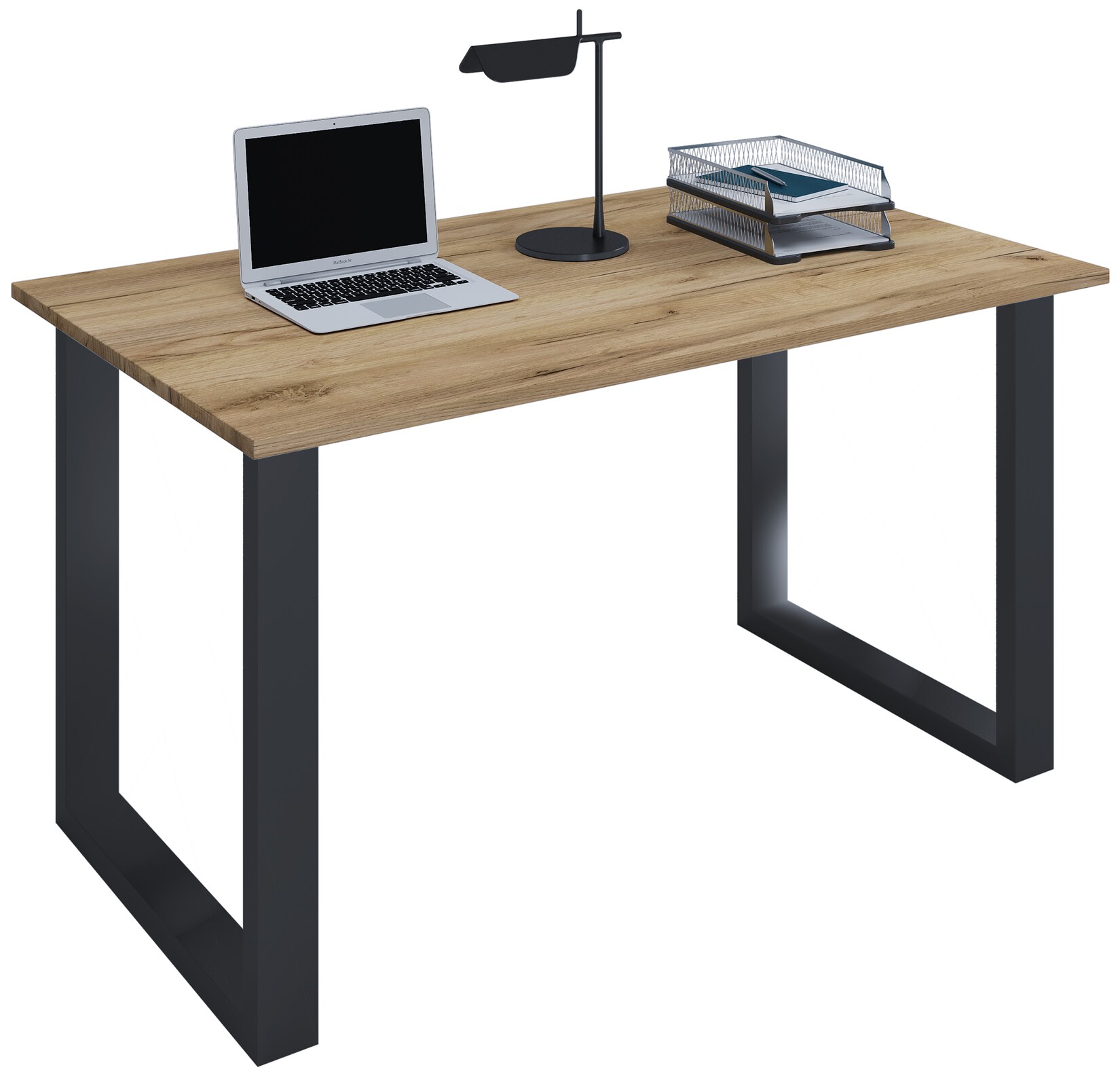 VCM Holz Schreibtisch H. 76 x B. 140 x T. 80 cm Computertisch schlicht Füße aus hochwertigem Metall Arbeitstisch Büromöbel - Lona U