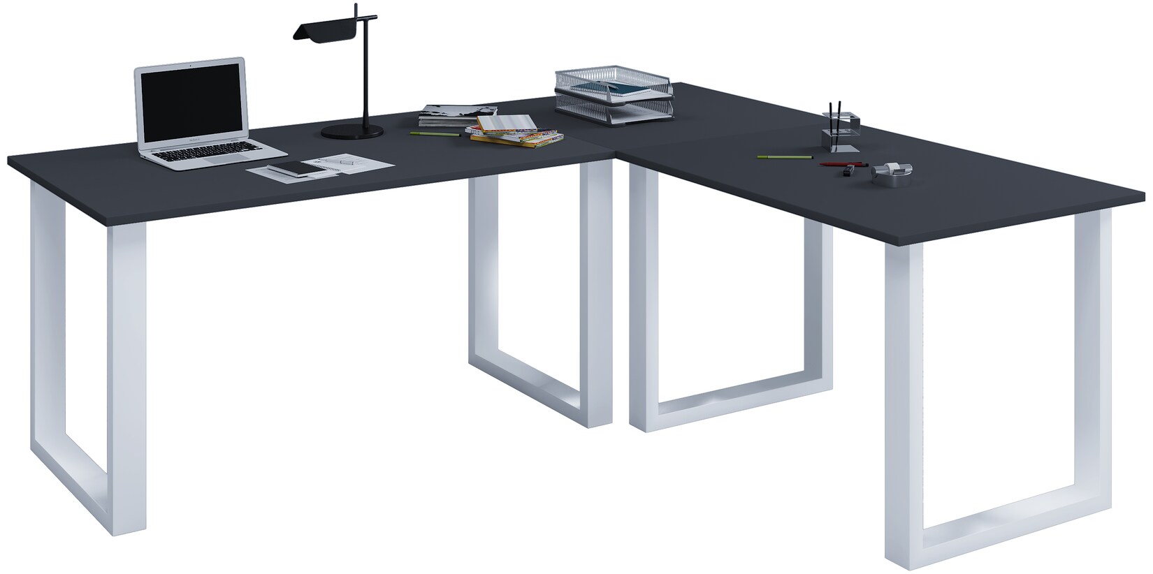 VCM VCM Holz Schreibtisch Eckschreibtisch schlicht 190x190 L Form links oder rechts Arbeitstisch Platte 80 cm tief Computertisch Büromöbel - Lona U